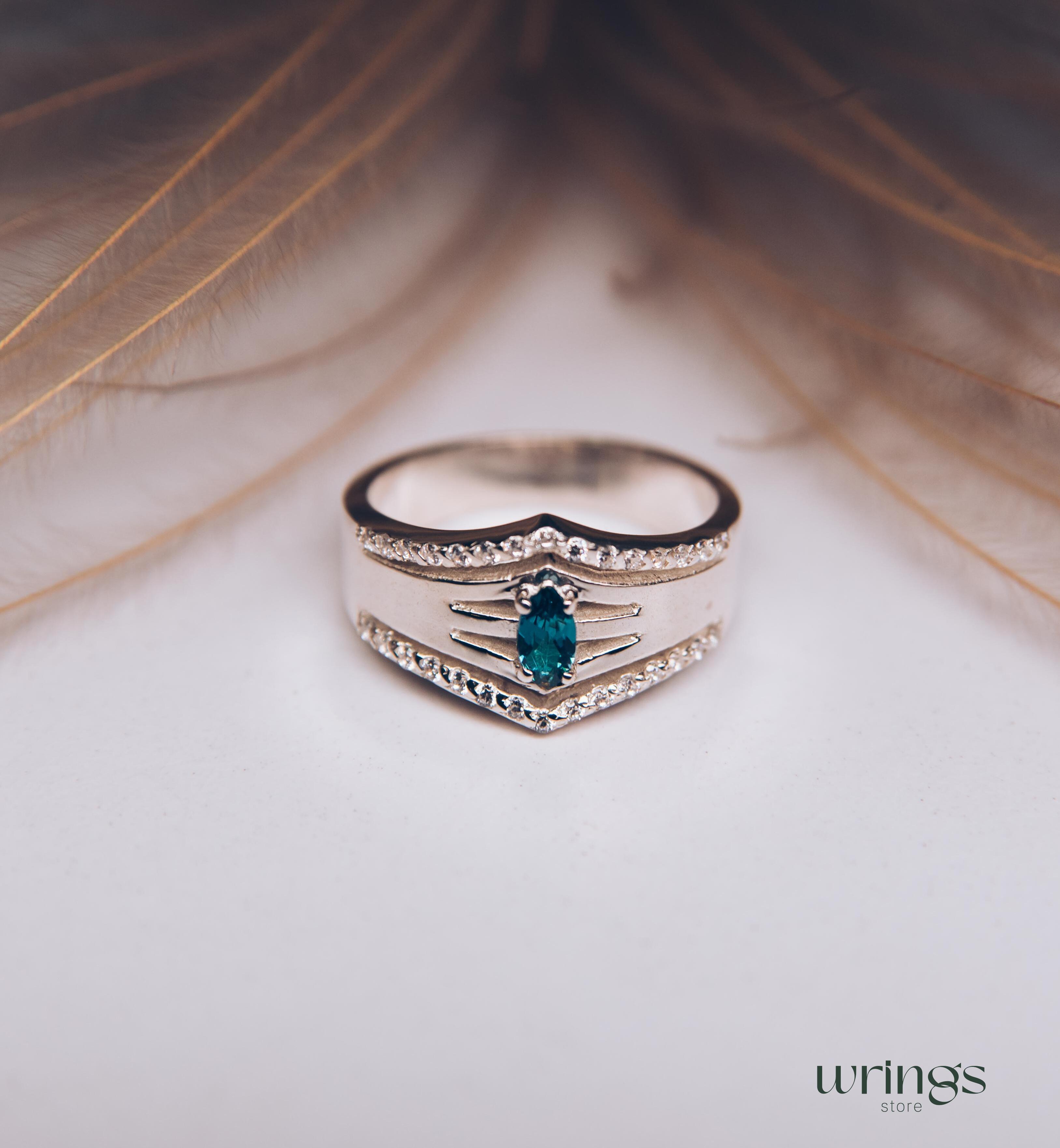 Chevron Band with Marquise LB Topaz and Faux Diamonds