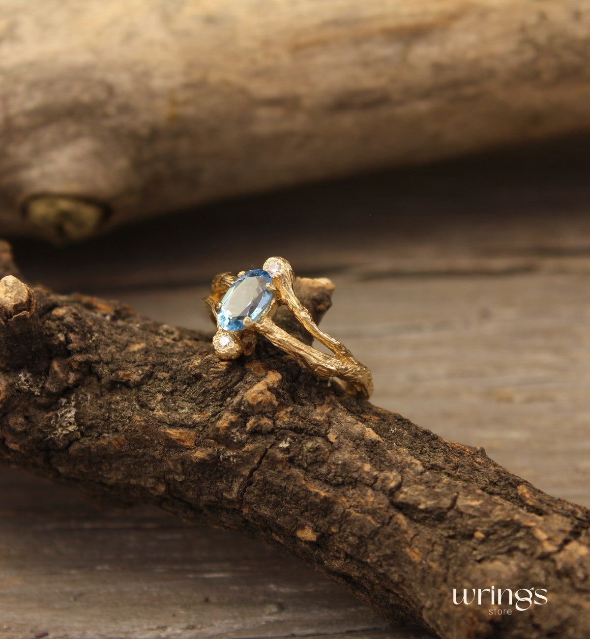 Split Branch Three Stone Topaz Engagement Ring 14k Gold