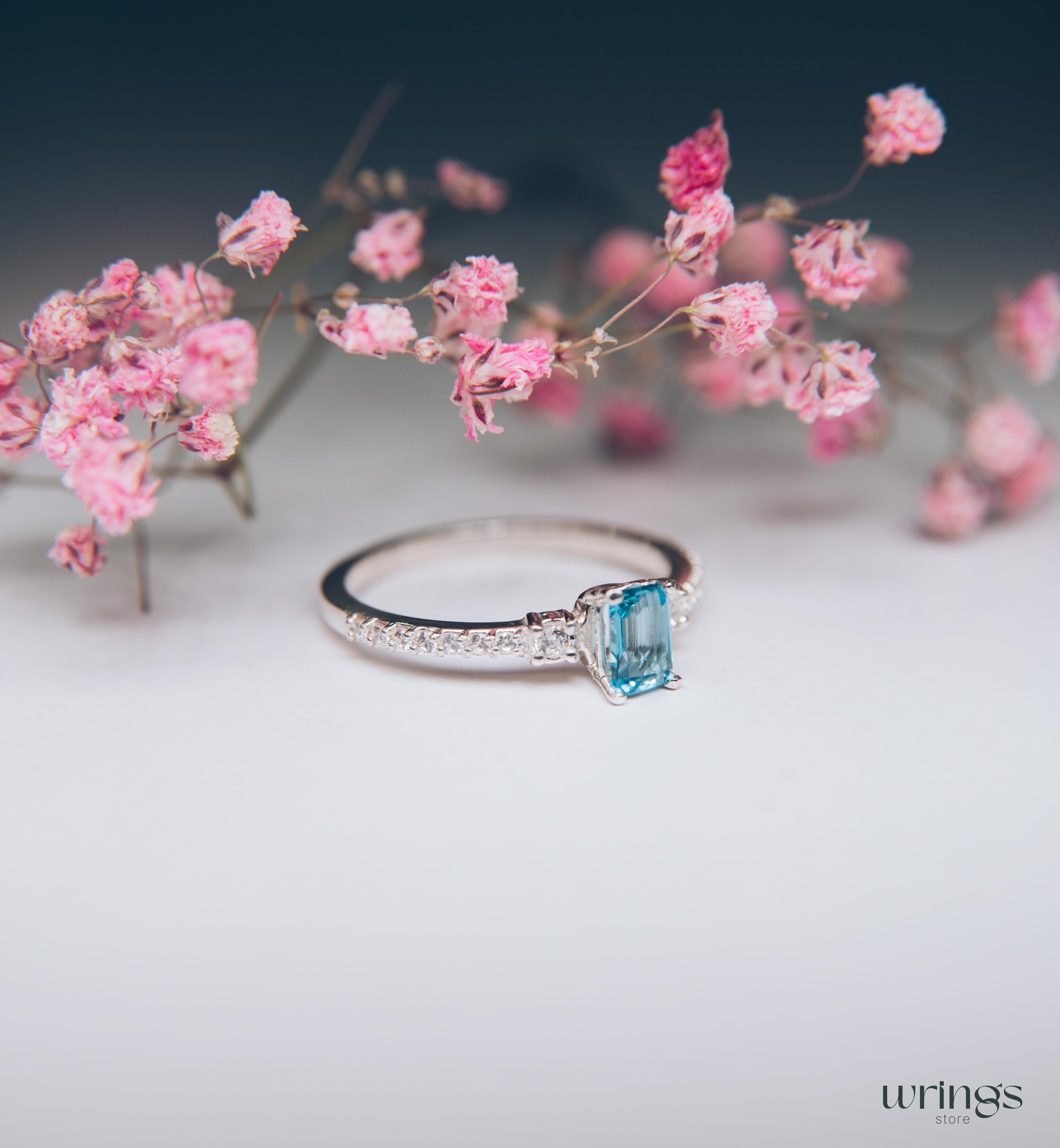 Silver Three Stone Ring central Swiss Topaz & CZ Side Stones