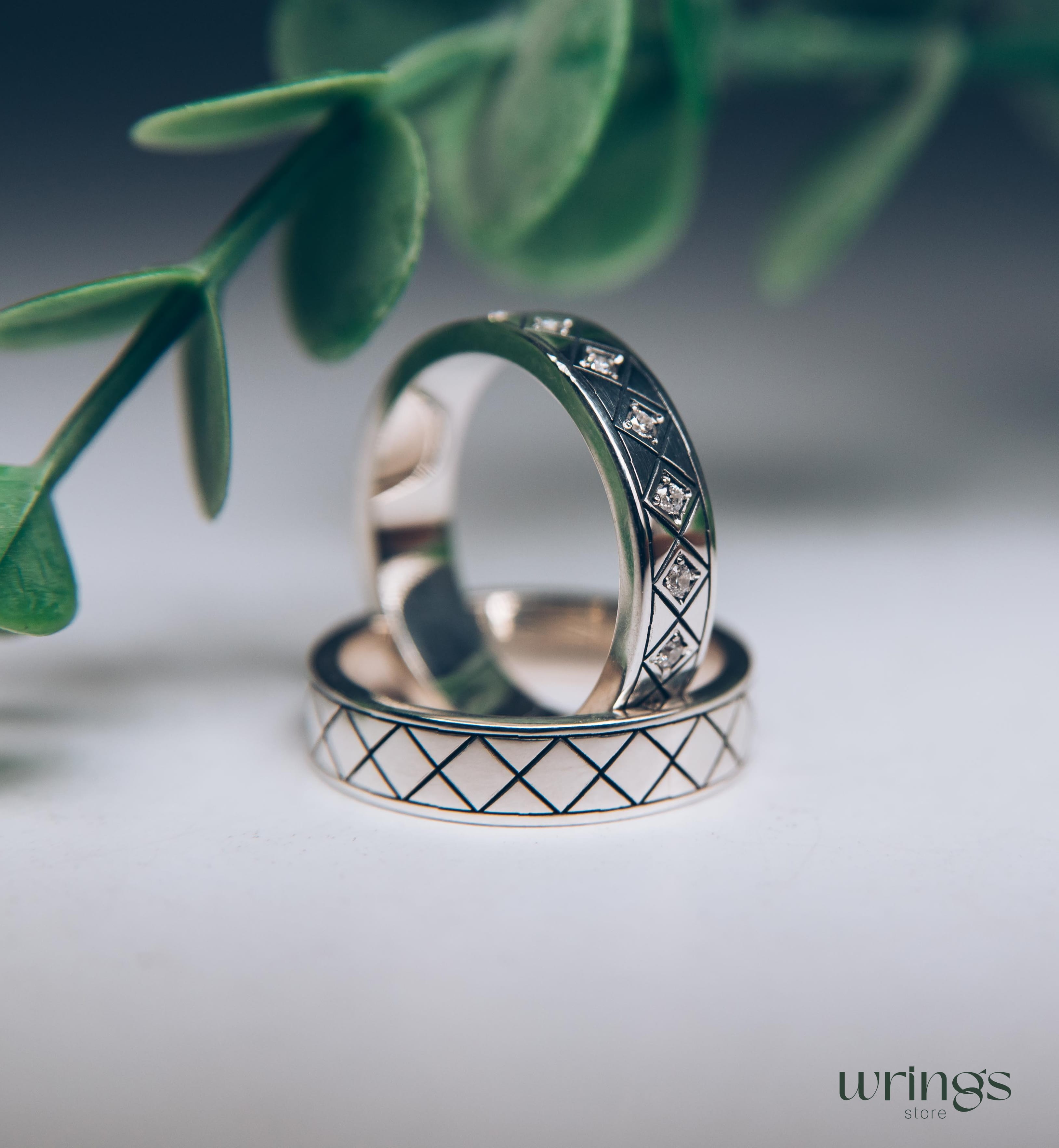 Rhombus Design Matching Wedding Bands Multi Gemstone