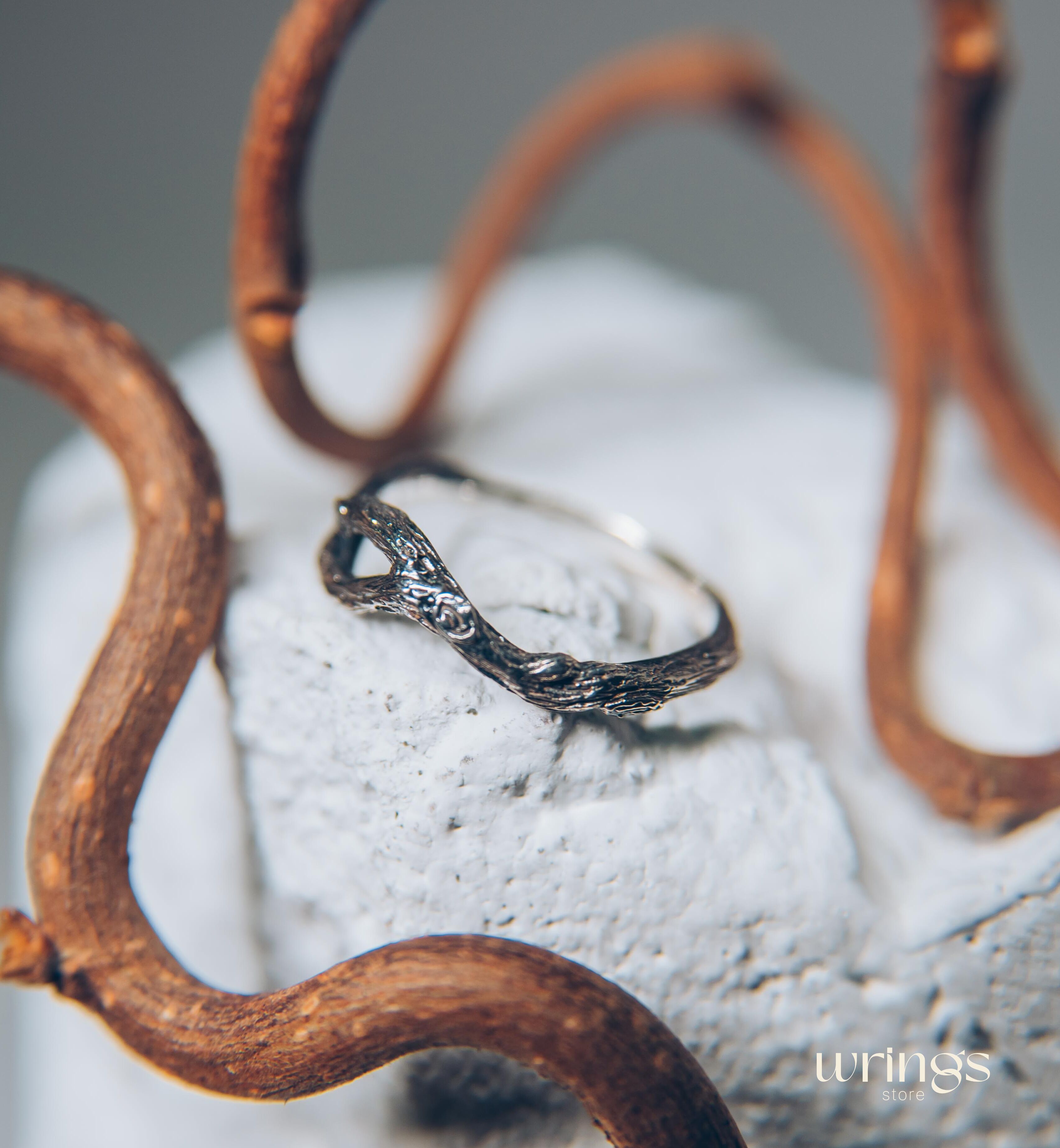 Small Curved Branch & Knot Silver Boho Everyday Ring