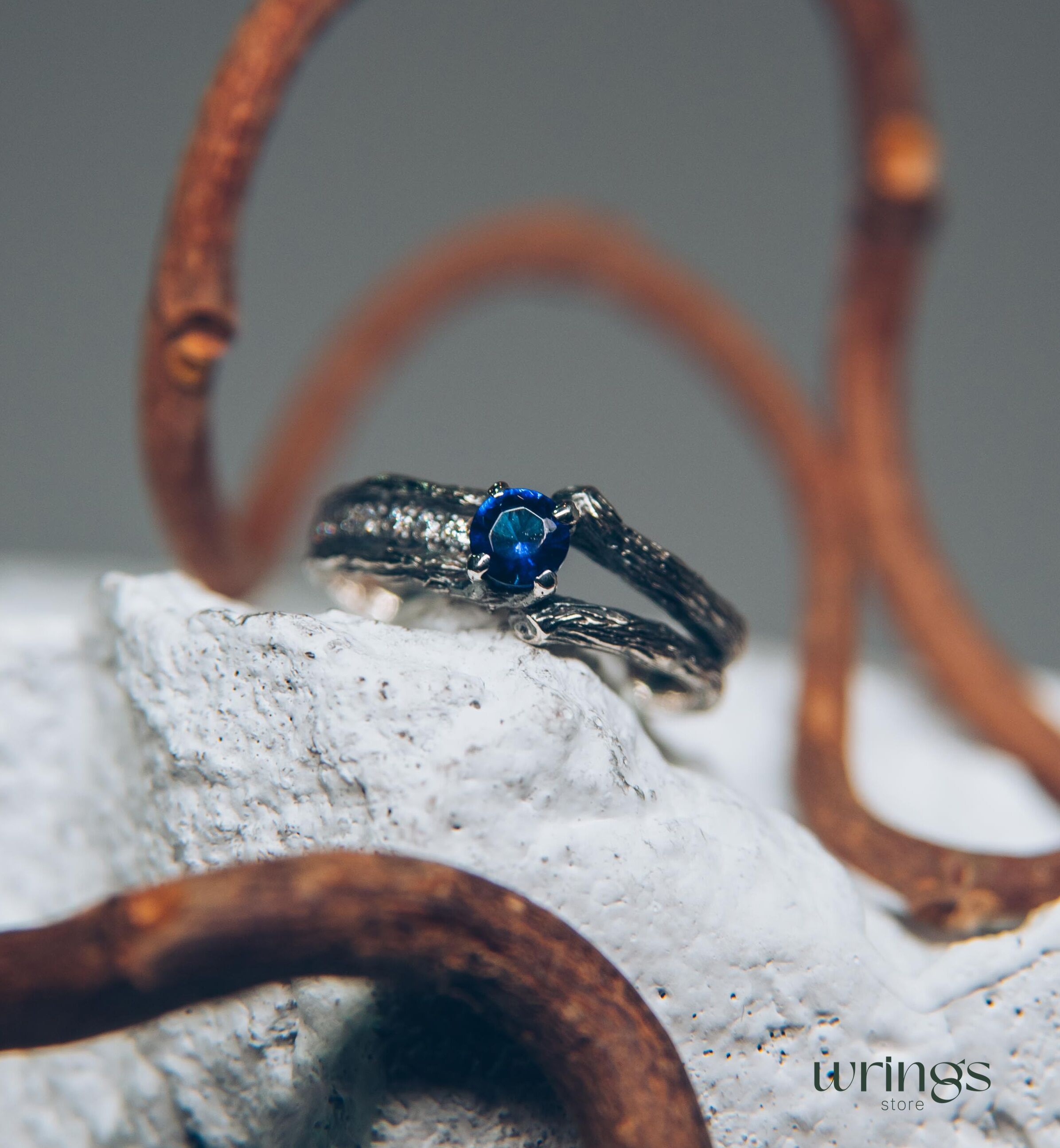 Two Silver Branches & Sapphire Engagement Ring fo Her