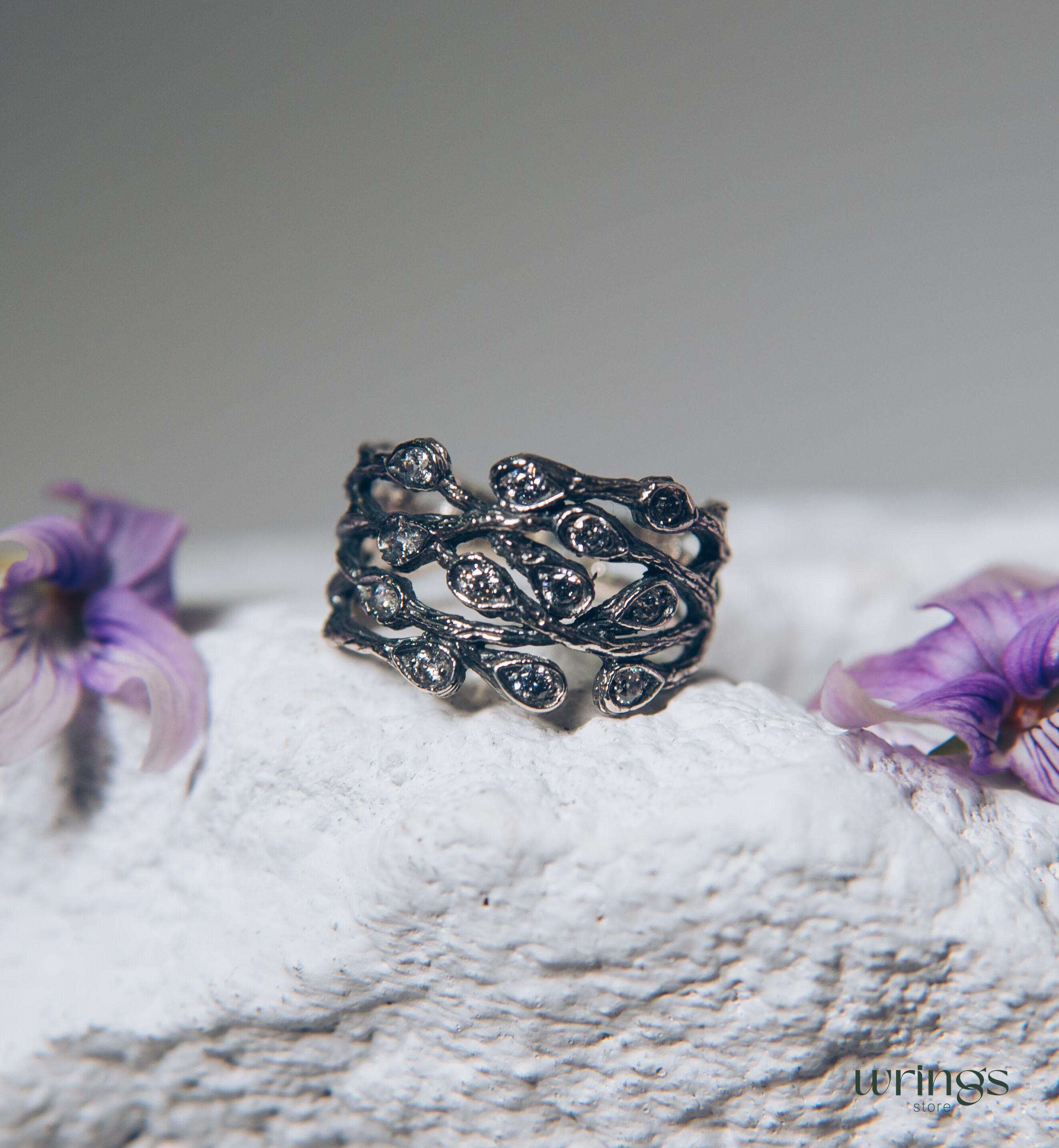Wide Braided Branch Silver Womens Ring inspired by Nature
