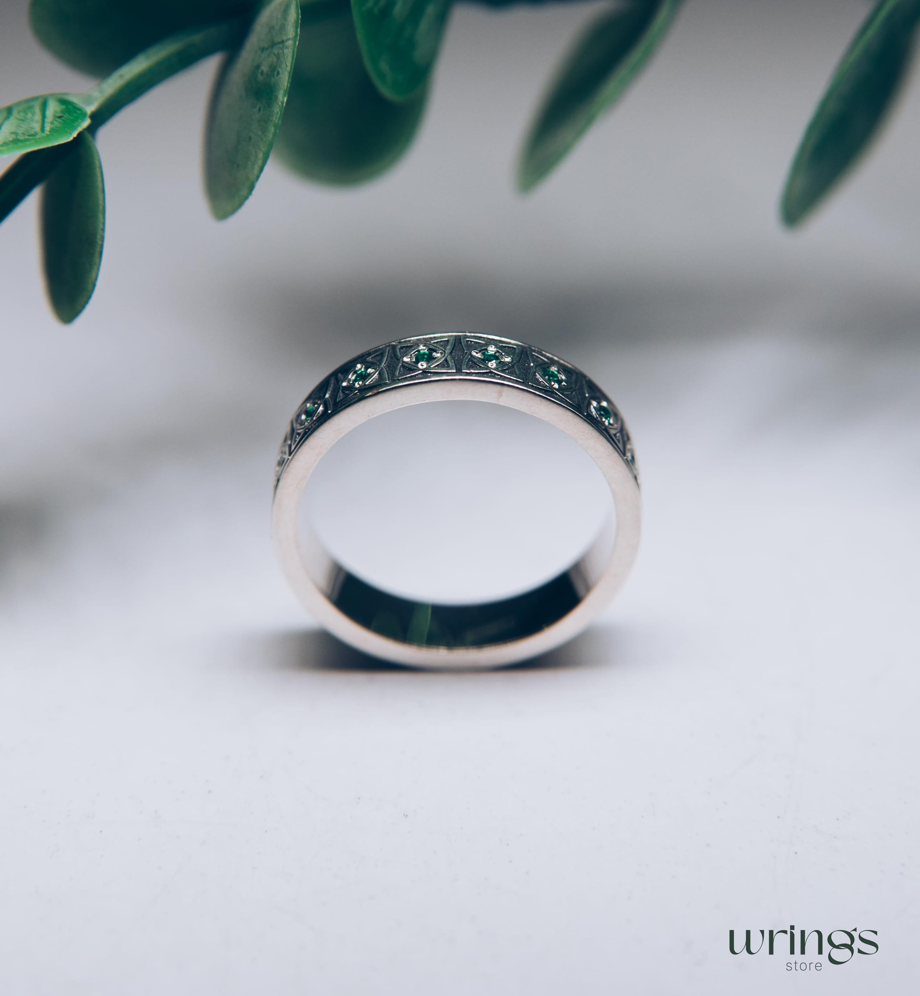 Womens Celtic Ring with Emeralds Multi Stone Silver