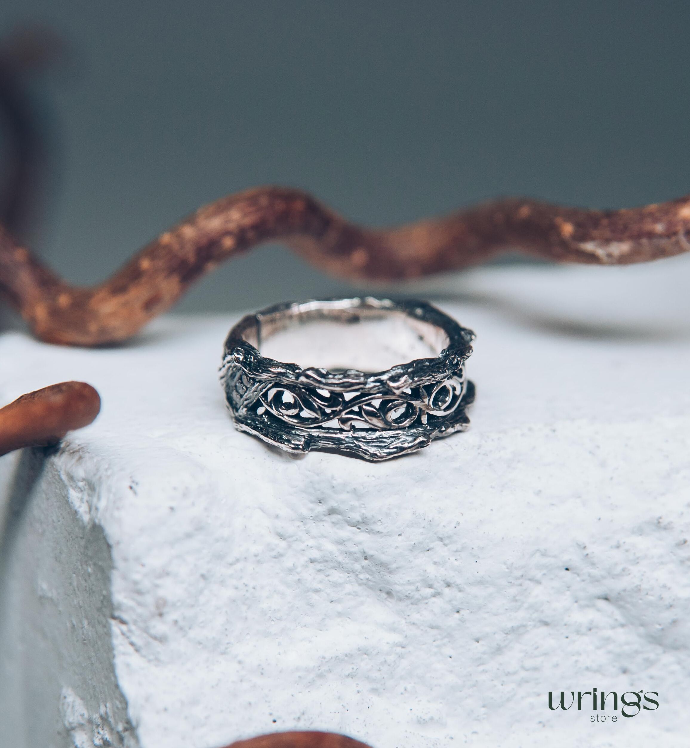 Diamond with Sterling Silver Branch and Vine Wedding Band