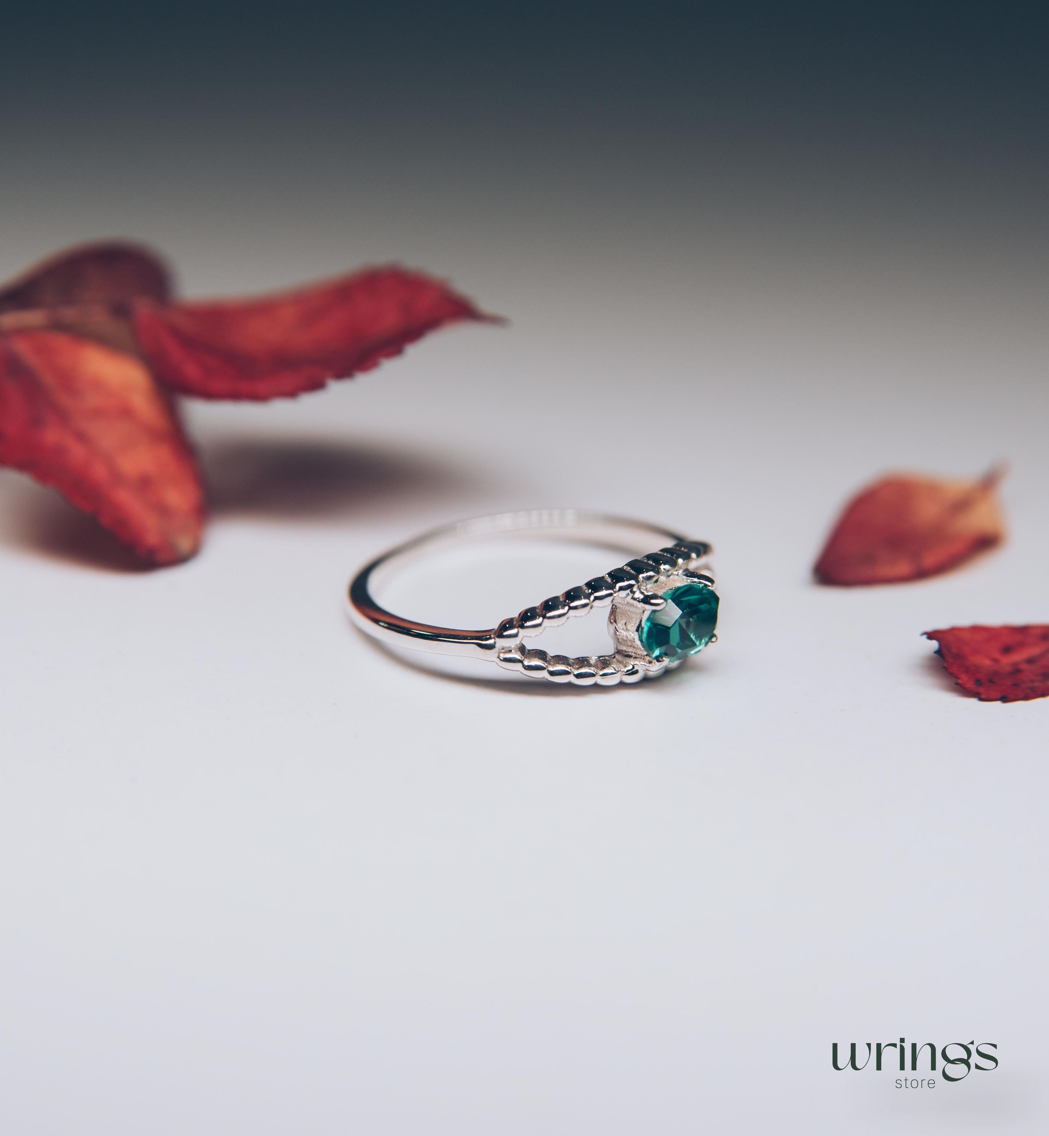 Beaded Silver Evil Eye Ring with Magical Green Quartz