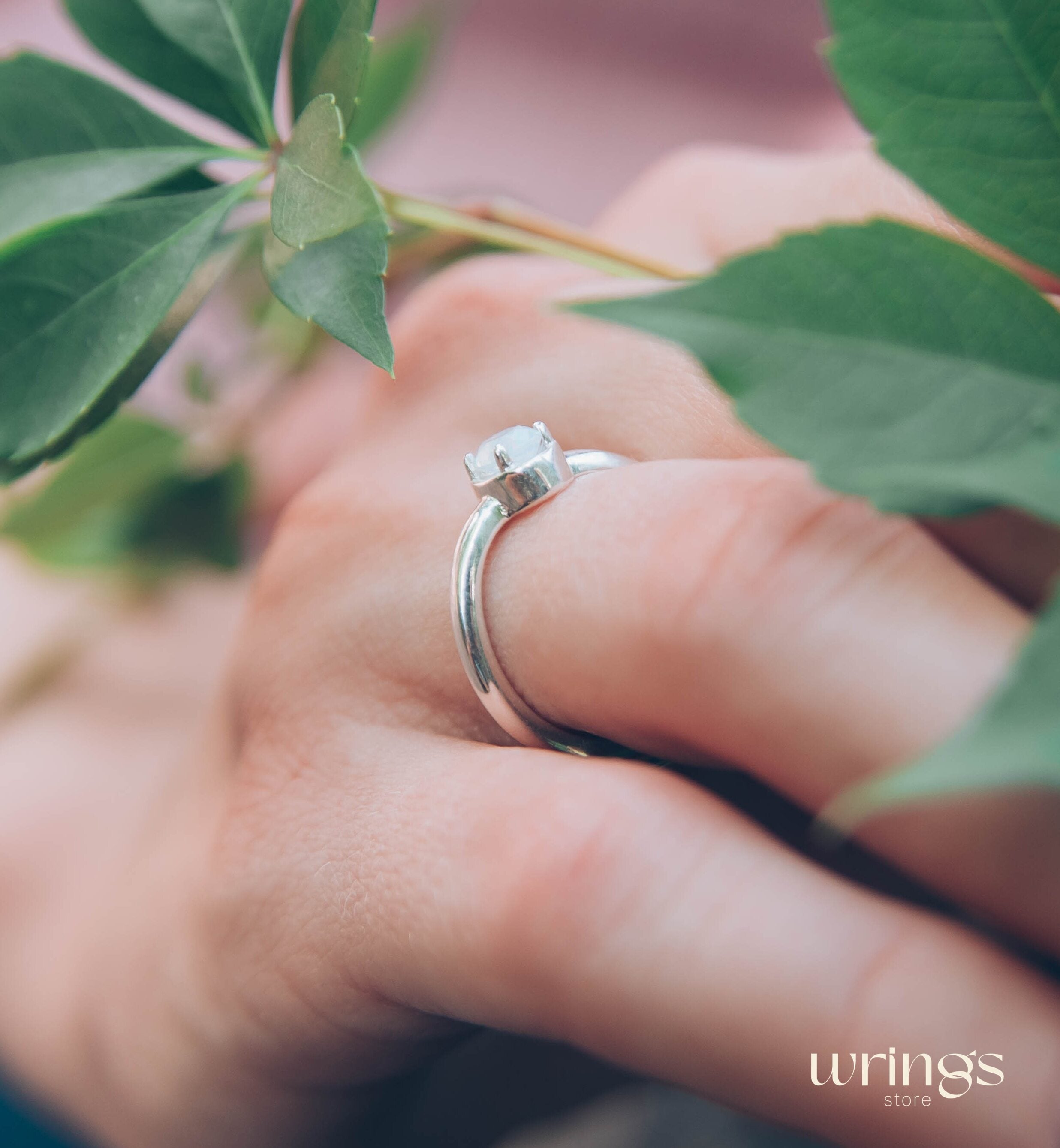 Vertical Oval Moonstone Simple Silver Engagement Ring