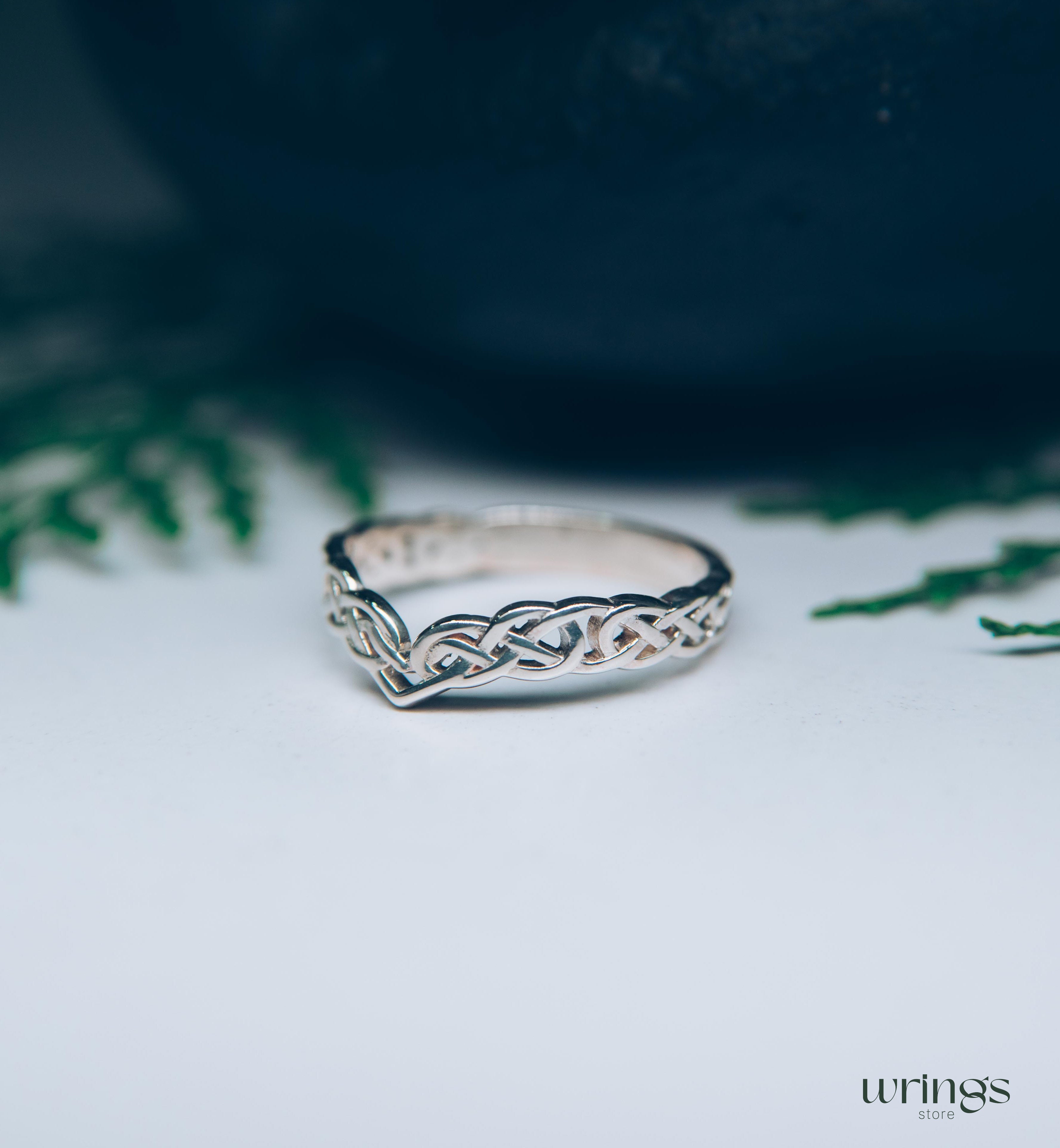 Unique Wicker Chevron Celtic Wedding Ring Silver