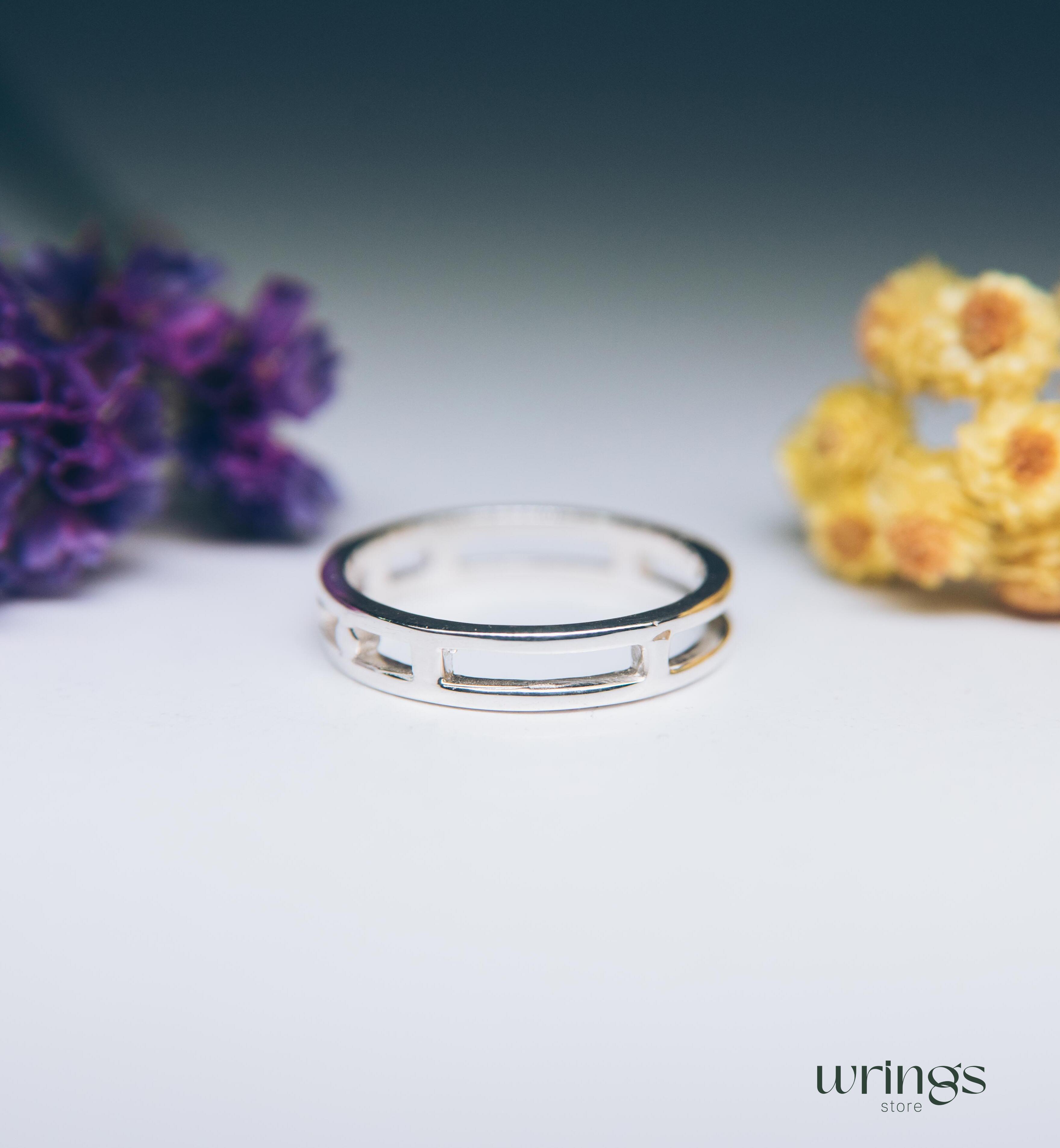 Dot Design Open Wedding Band Silver Minimalist Style