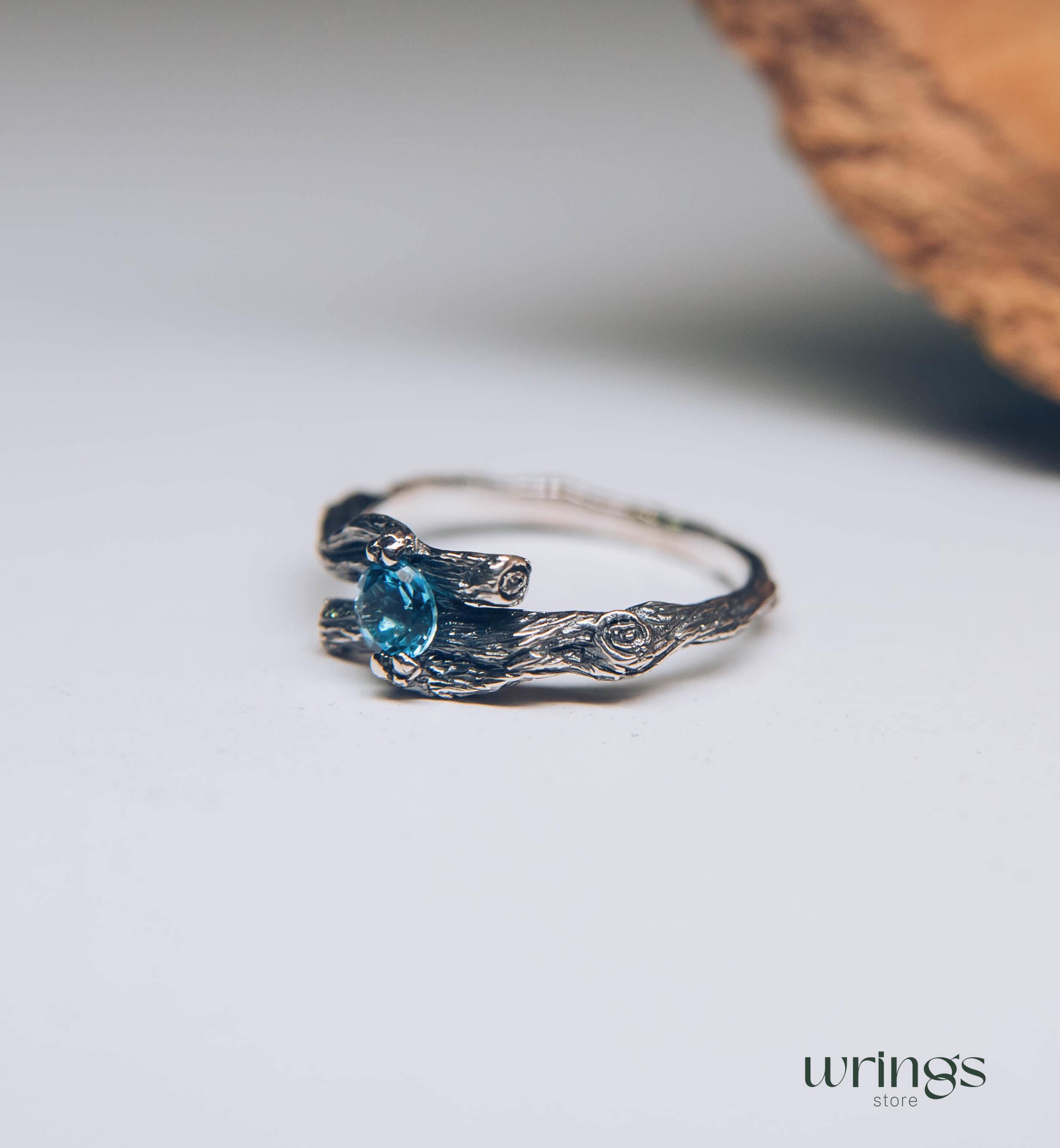 Two Silver Branches with Topaz Engagement Ring