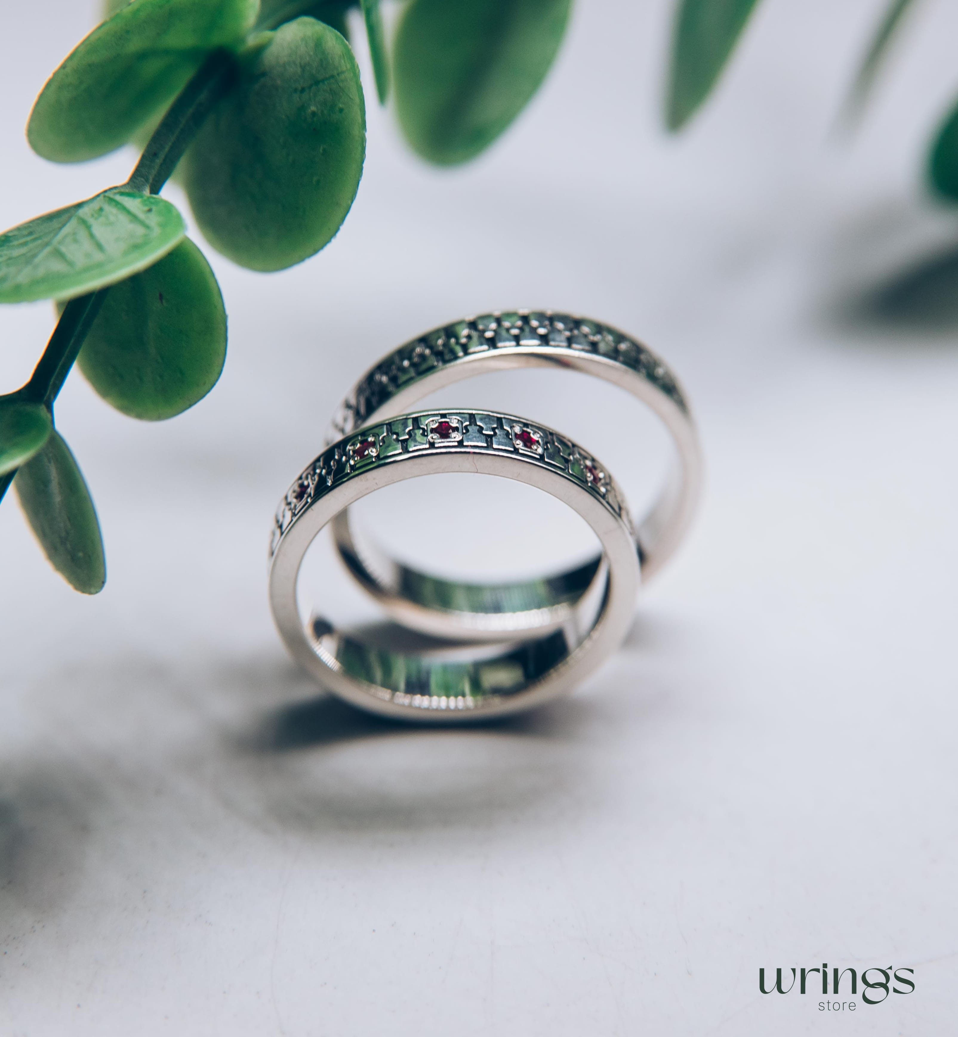 Engraved Zipper Couple Promise Rings Set with Gems Y2K