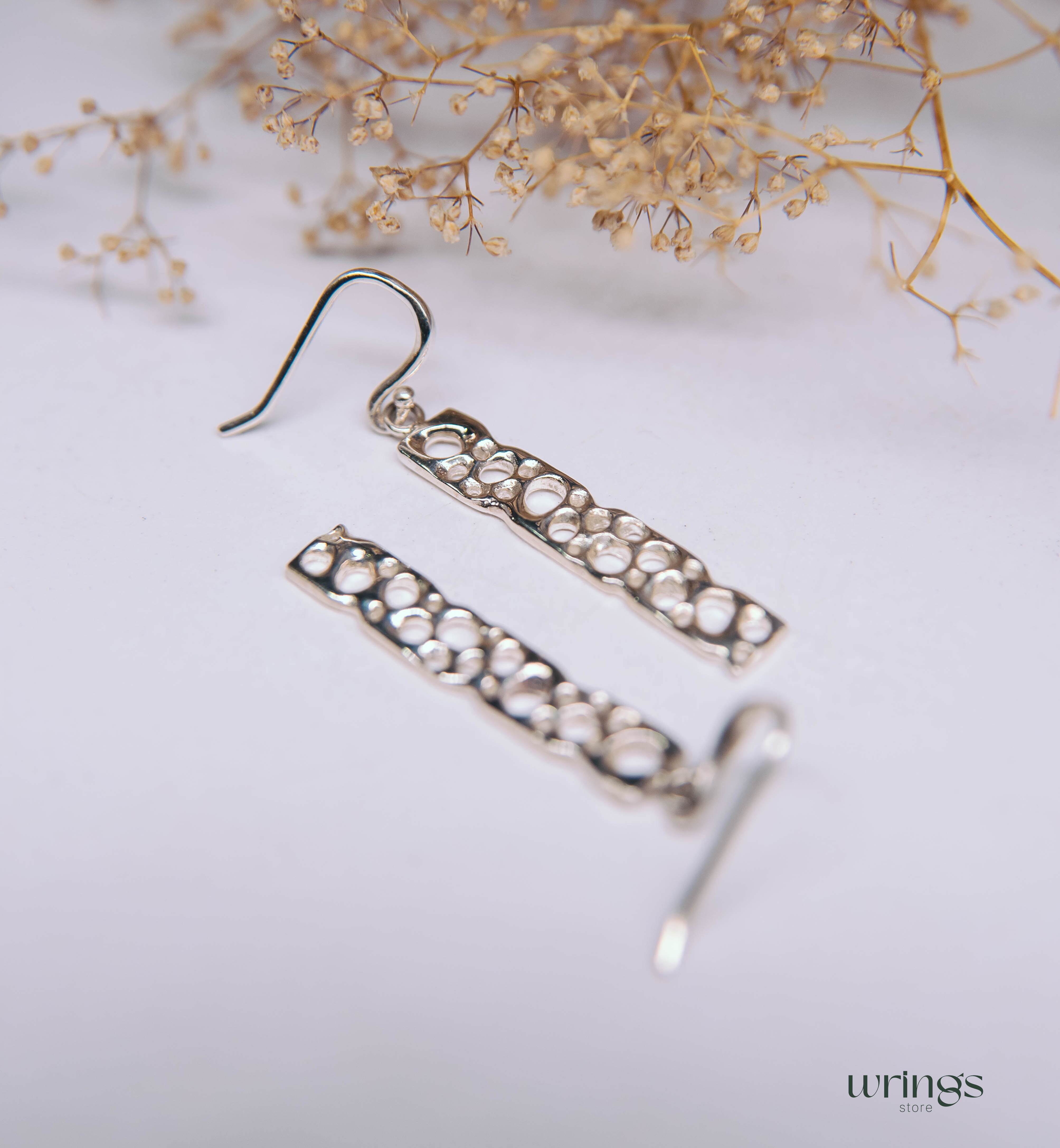 Silver Dangling Drop Earrings Nautical Open Round Holes