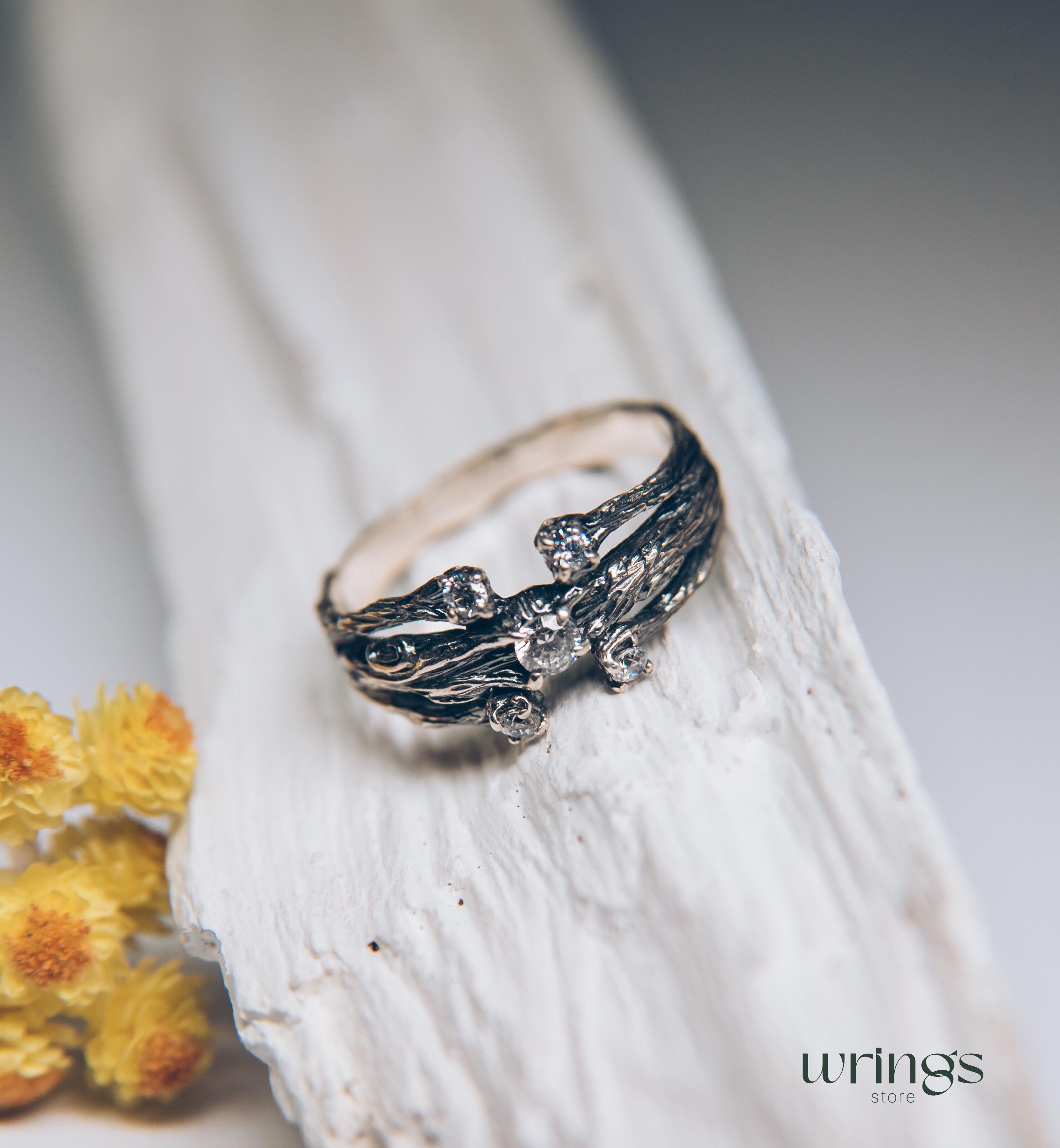 Three Branches & 5 Gemstones Womens Silver Ring