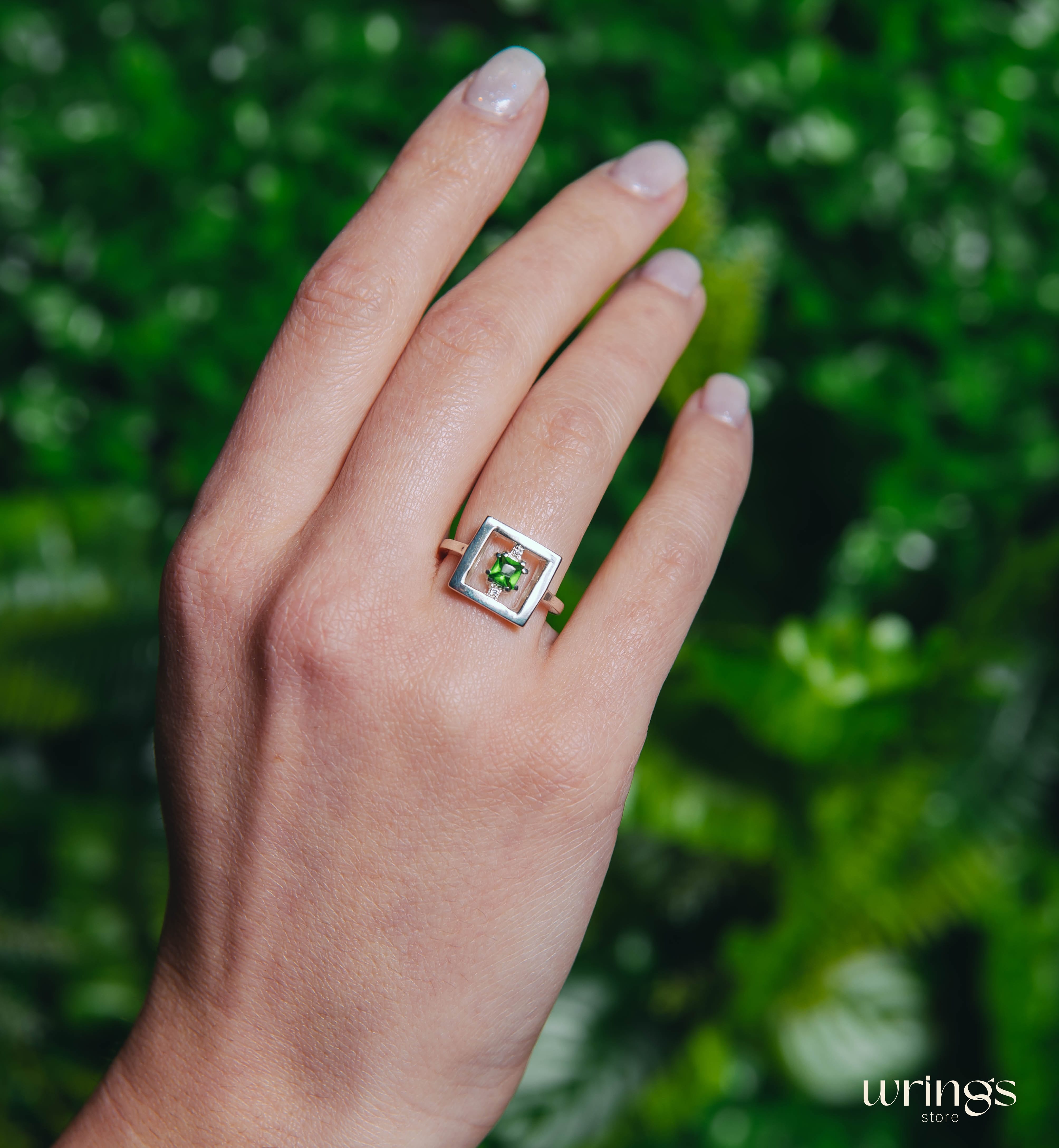 Open Silver Square Cocktail Ring with Custom Gemstone