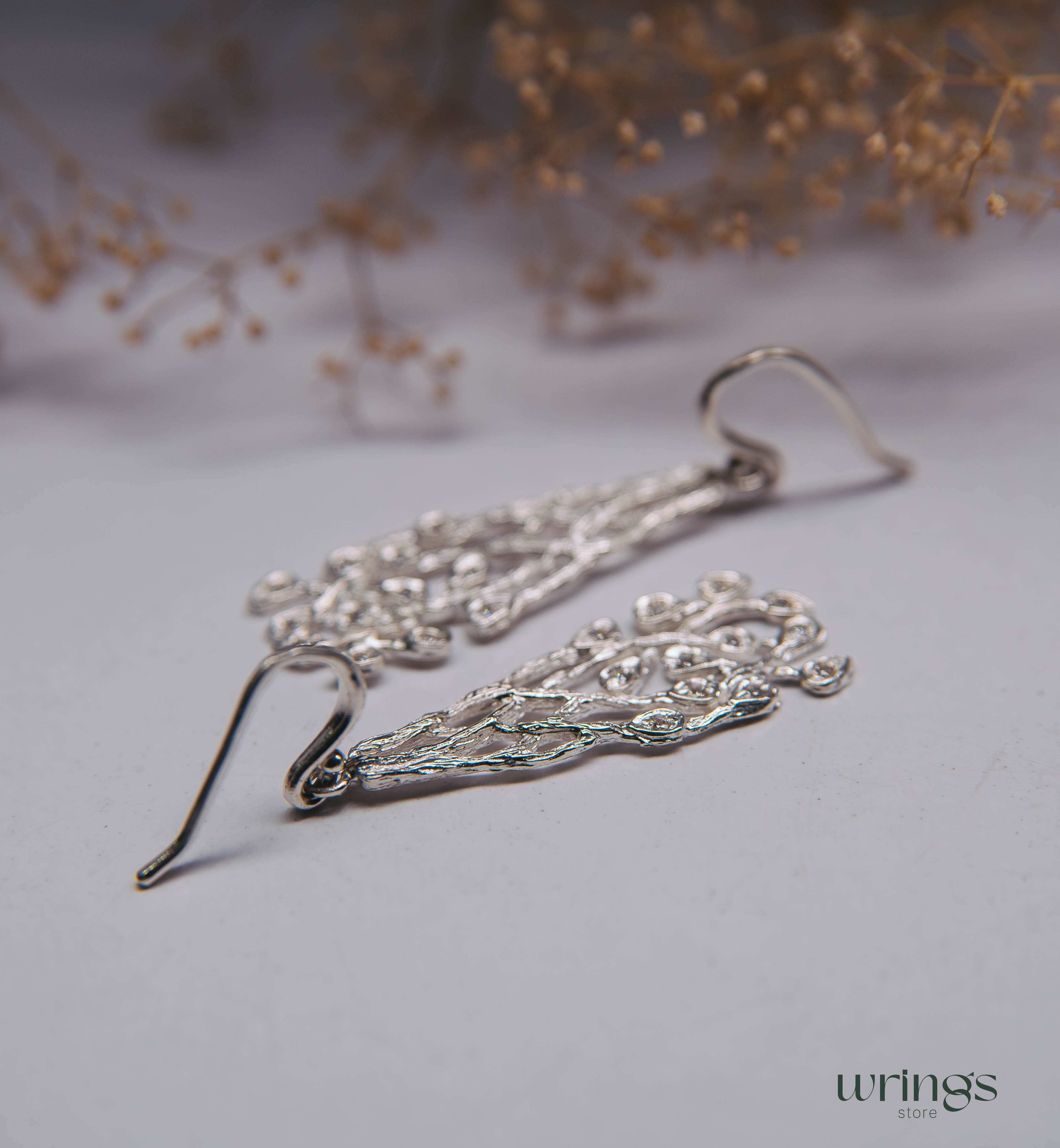 Layering Branch Gemstone Earrings Silver Cottagecore