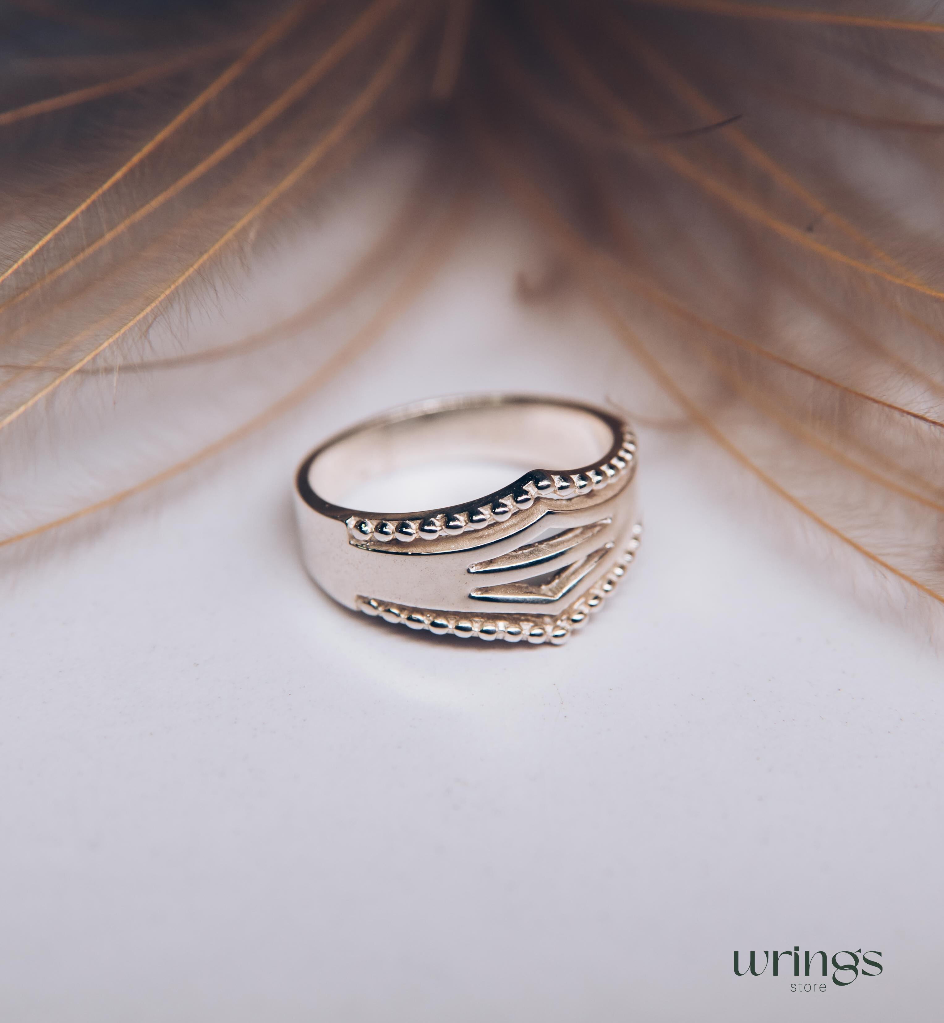 Beaded Band Double V Pinky Ring Silver Casual Design