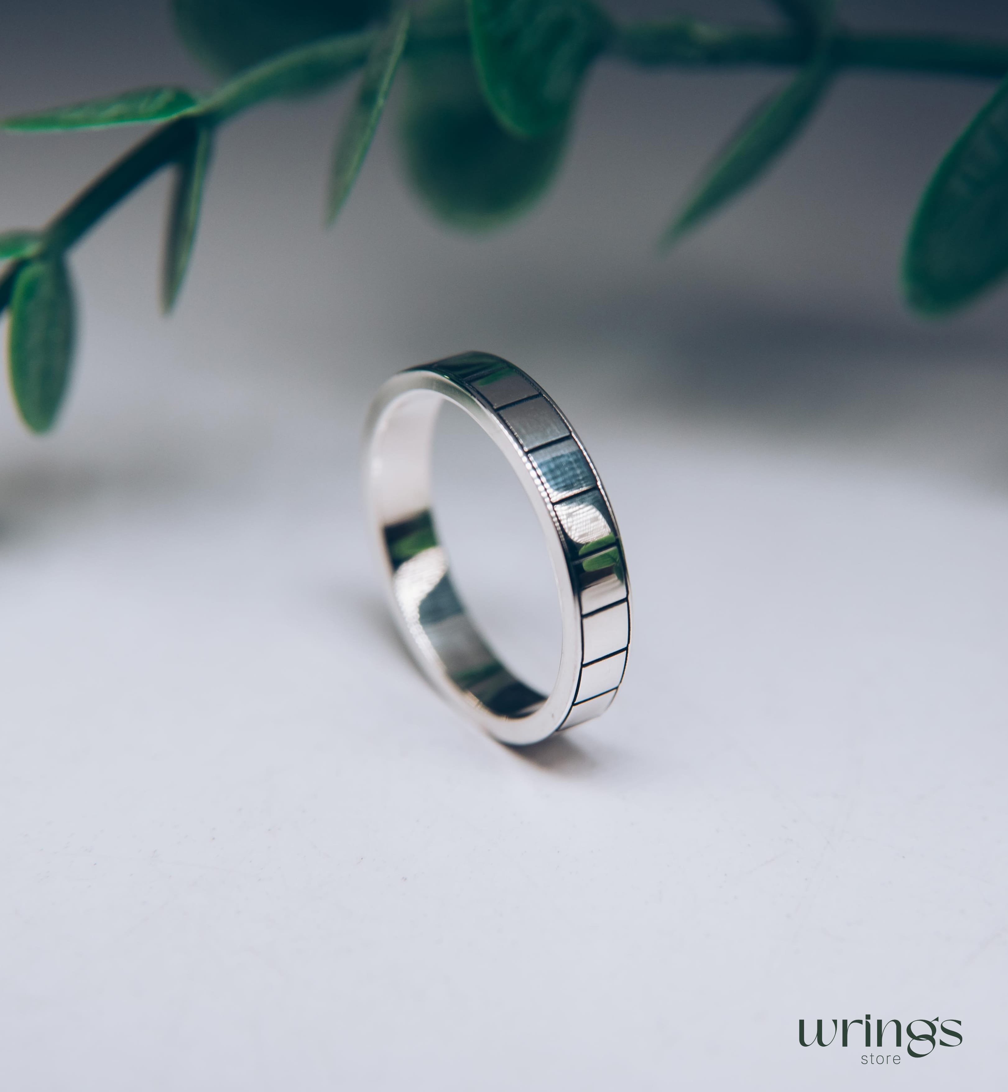 Plain Geometric Design Engraved Promise Ring Silver