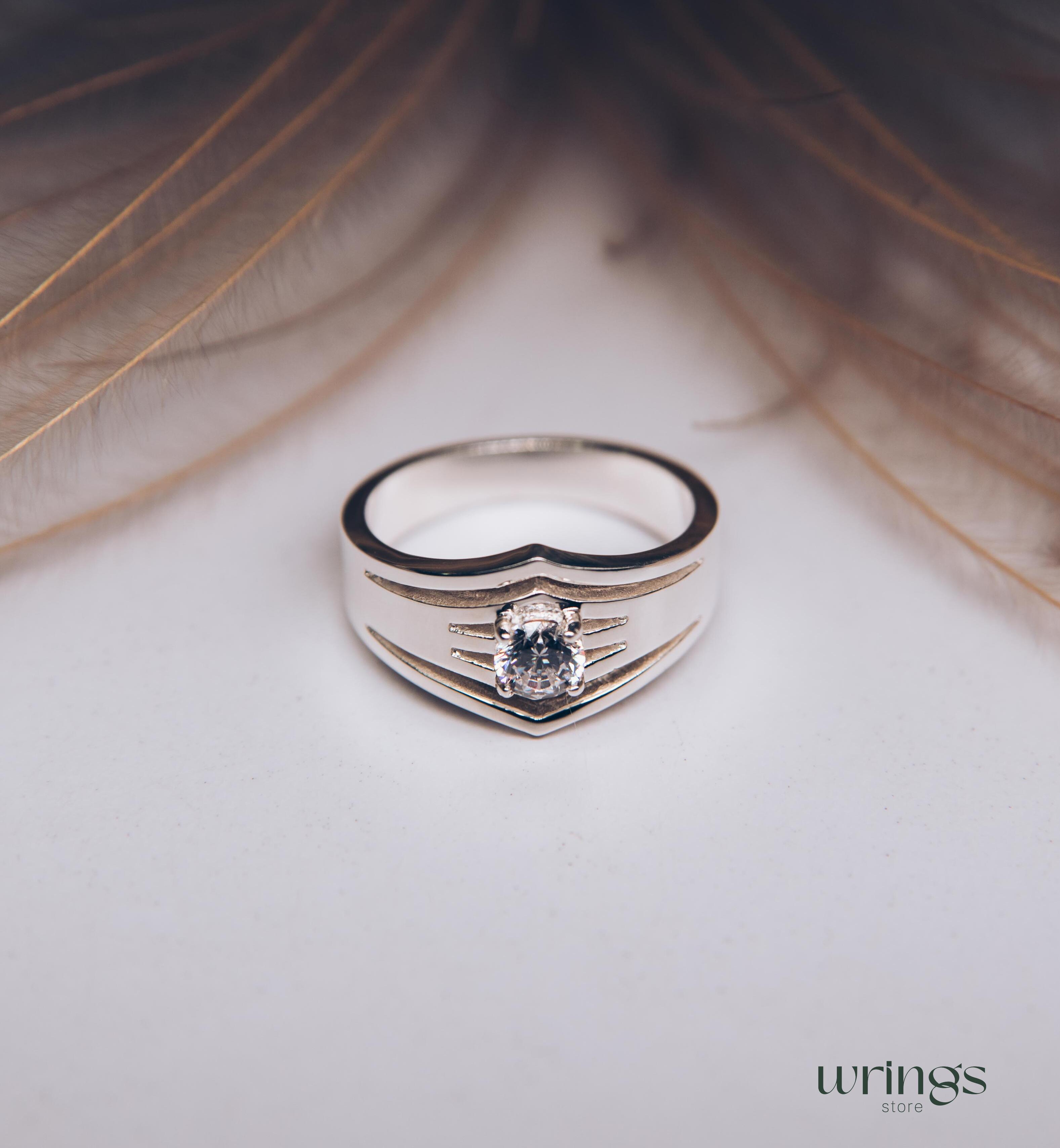 Cocktail Silver Chevron Band with Round Cubic Zirconia