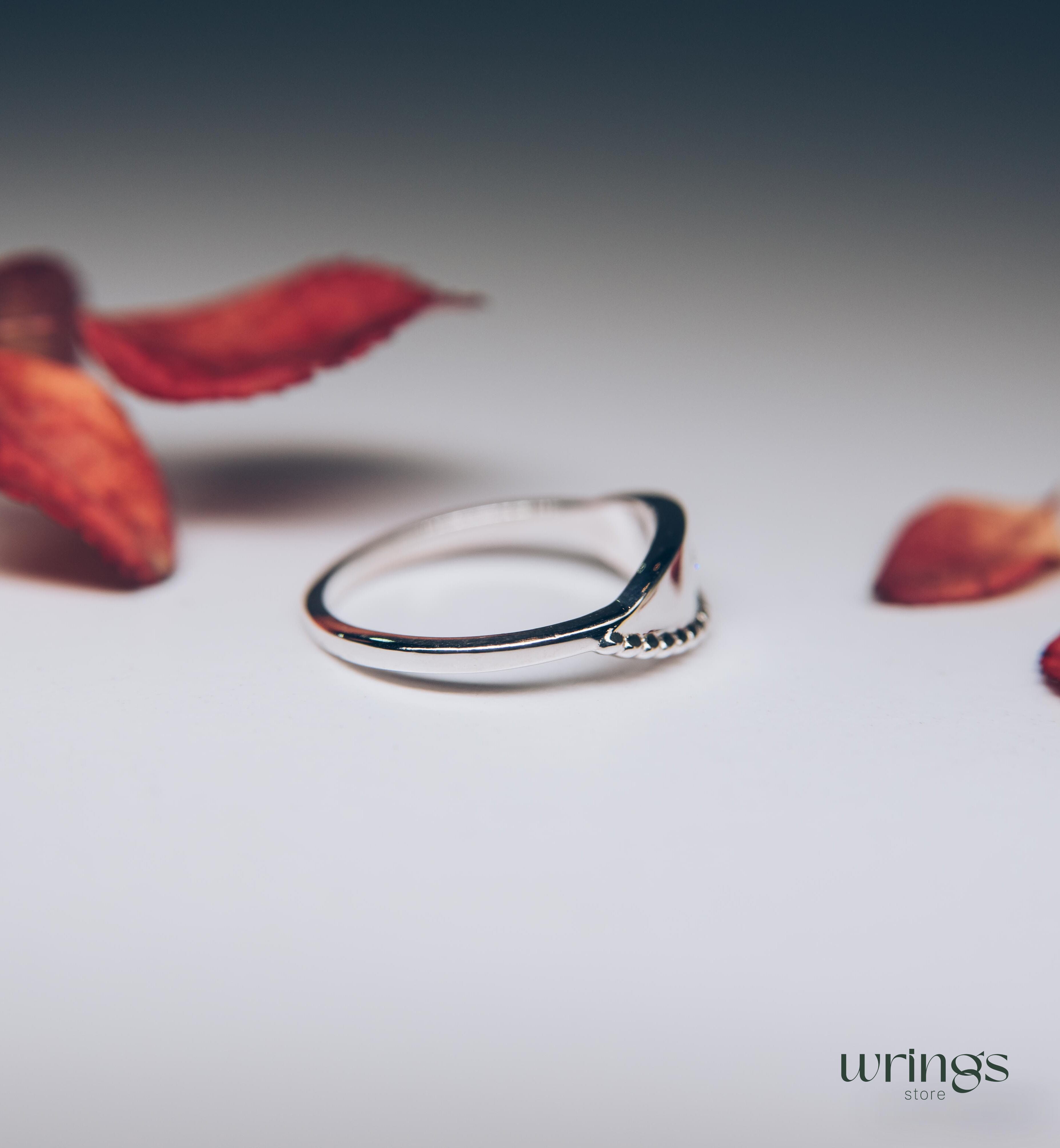 Unique Sterling Silver Boho Wedding Ring with Diamond