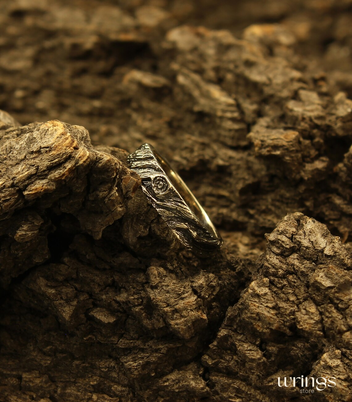 White Gold Wood Design Earthy Wedding Band Rustic Style