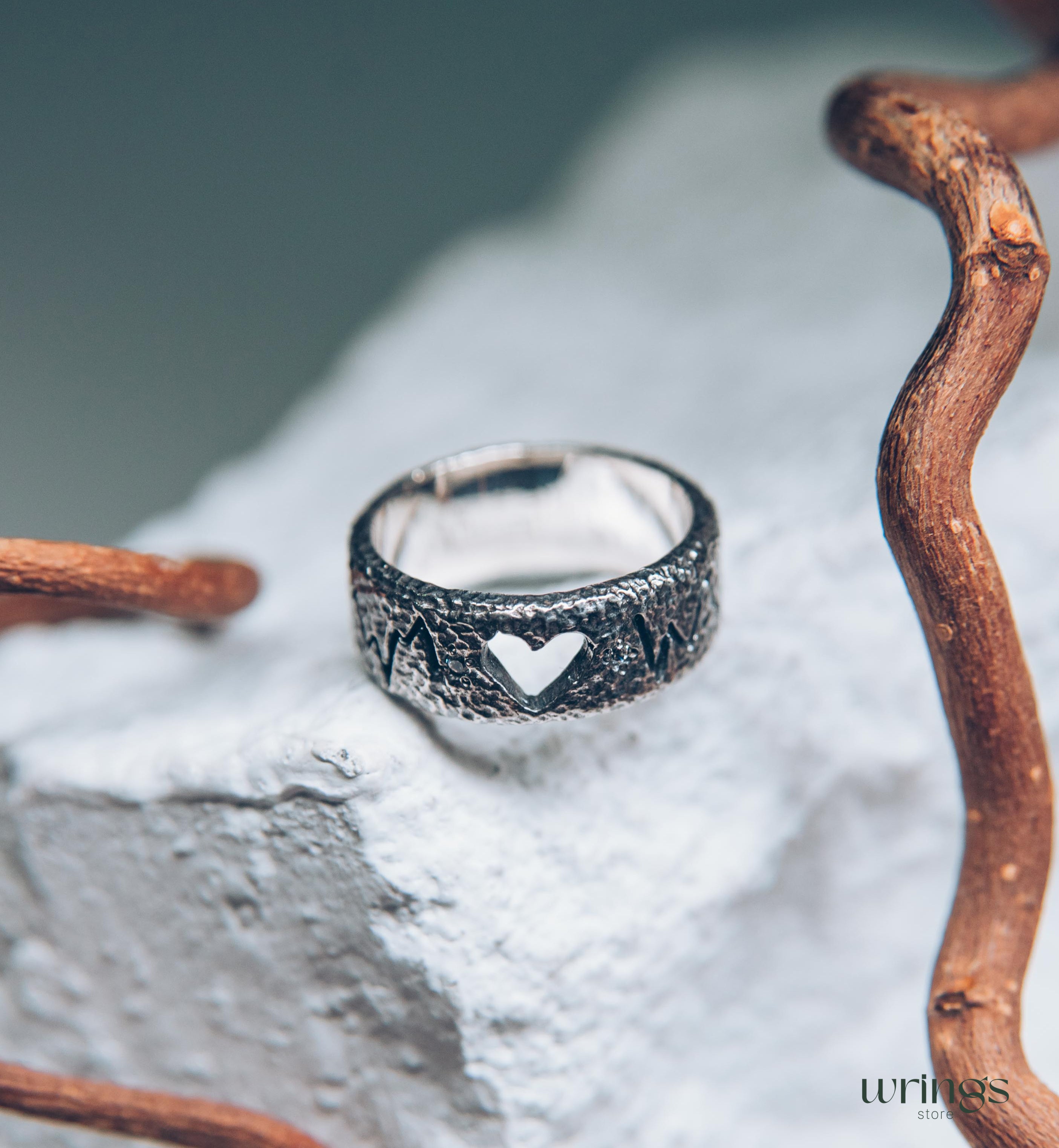 Open Heart Unique Silver Heartbeat Wedding Band