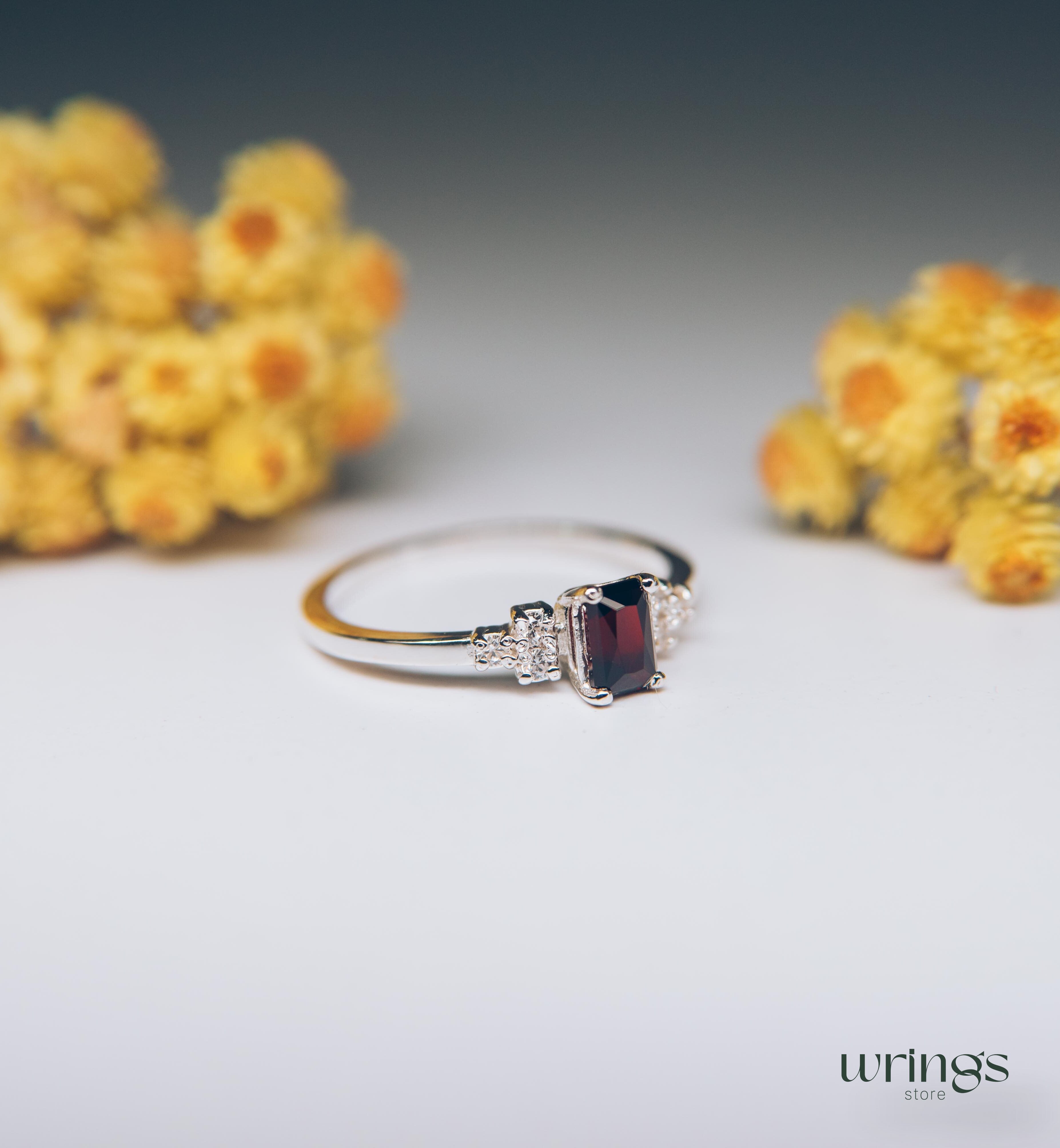 Octagon Garnet & Multi Side Stones Cluster Ring Silver