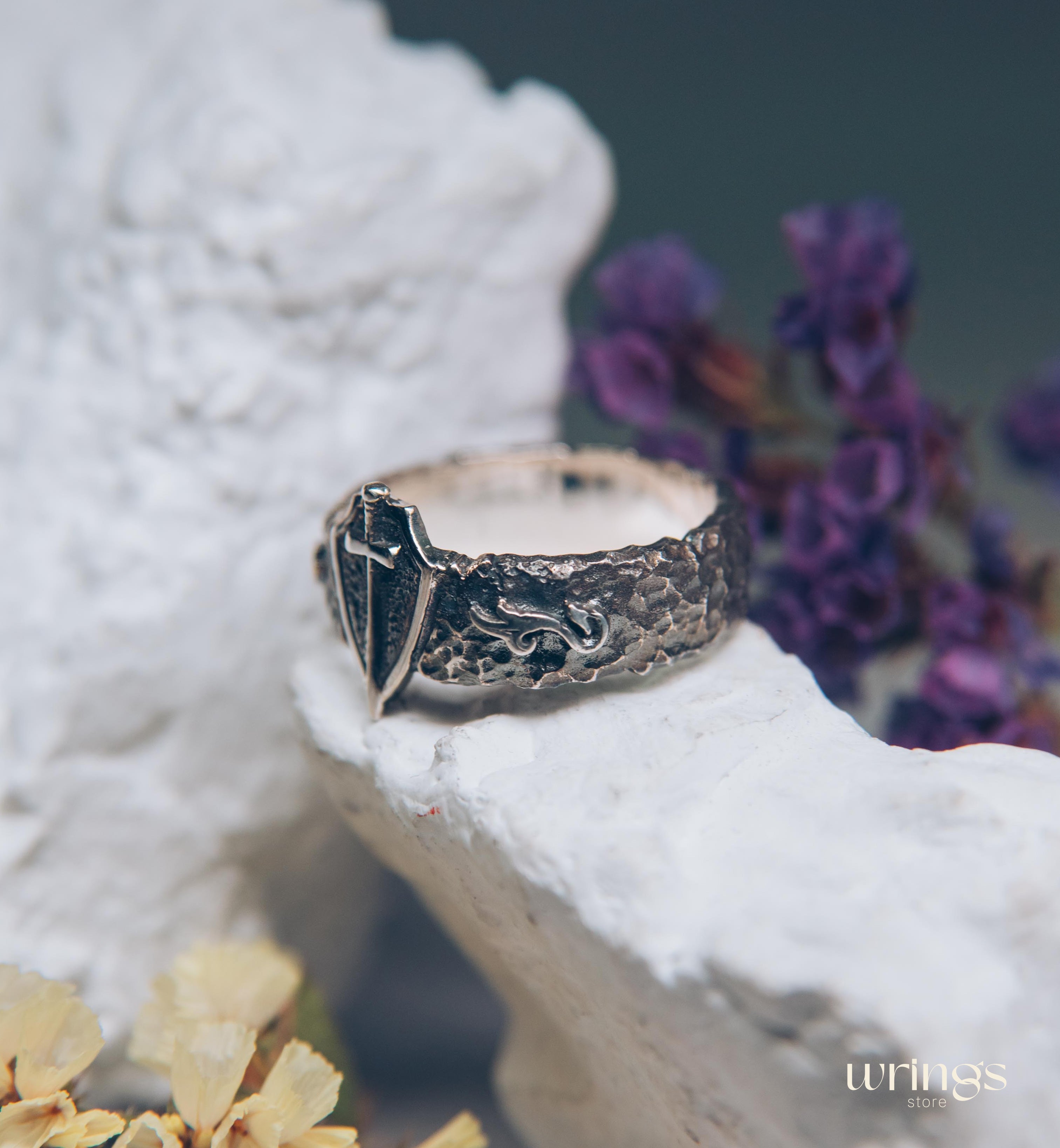 Sword and Shield Unique Men's Silver Band