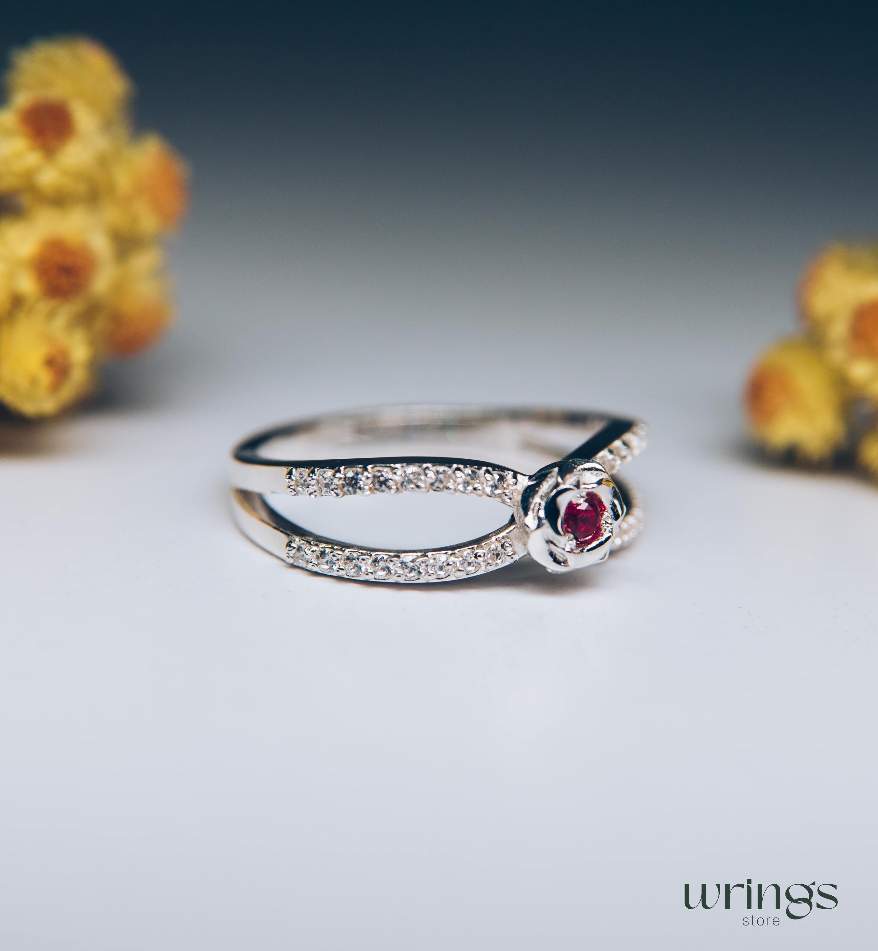 Pink Sapphire Flower Ring Multi Stone Split Shank 925