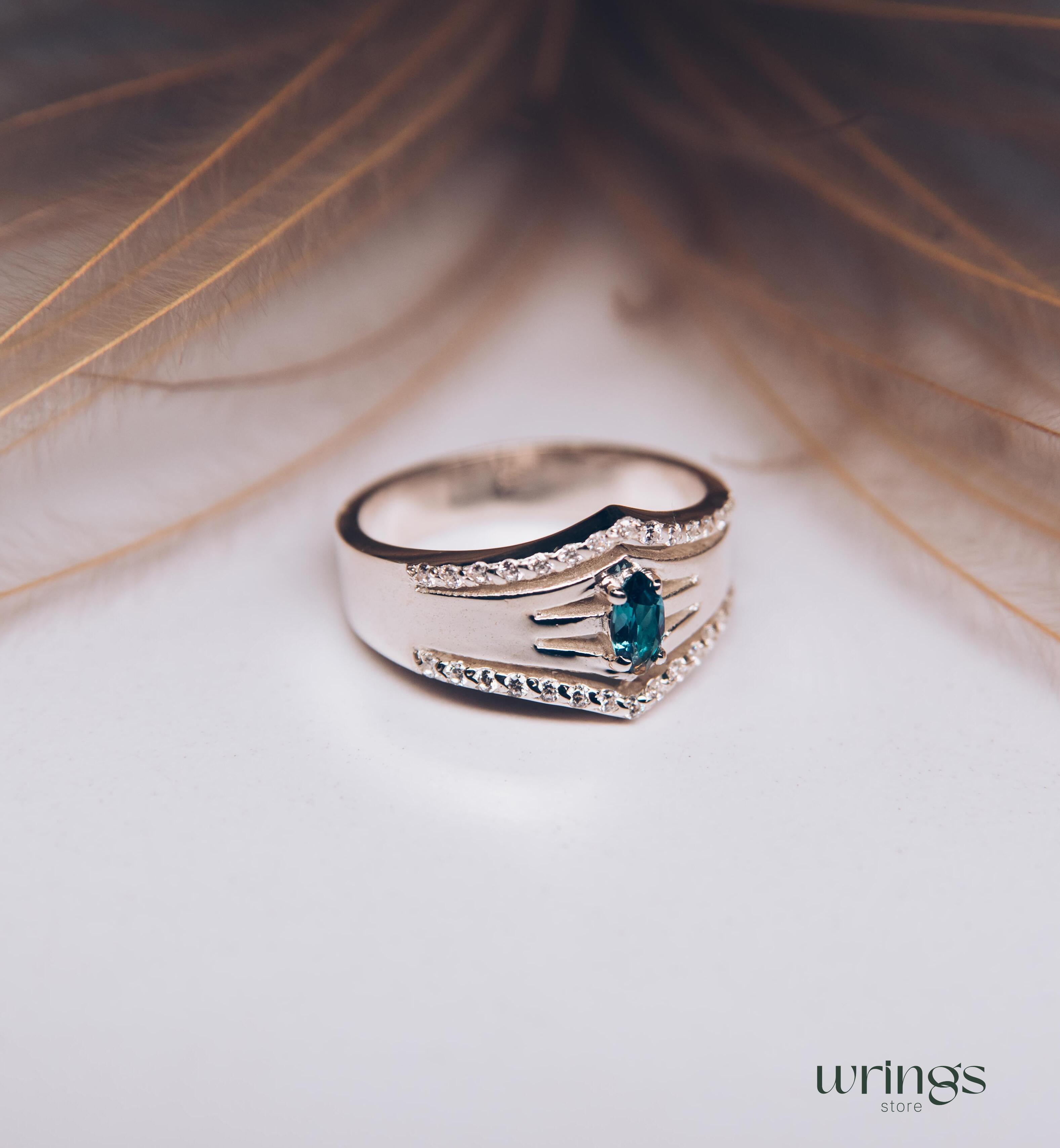 Chevron Band with Marquise LB Topaz and Faux Diamonds