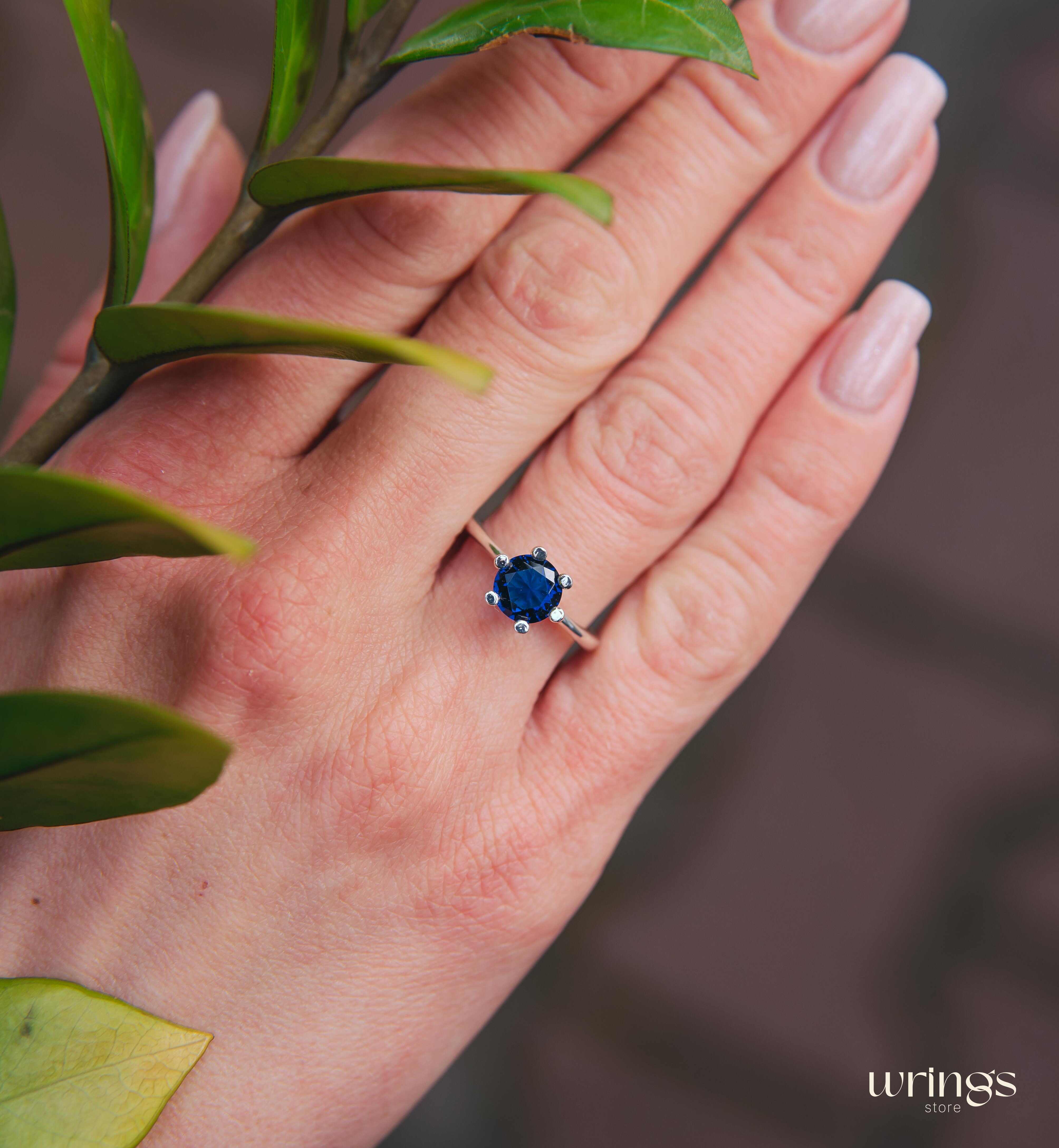 Classic Solitaire Round Sapphire Engagement Ring Silver