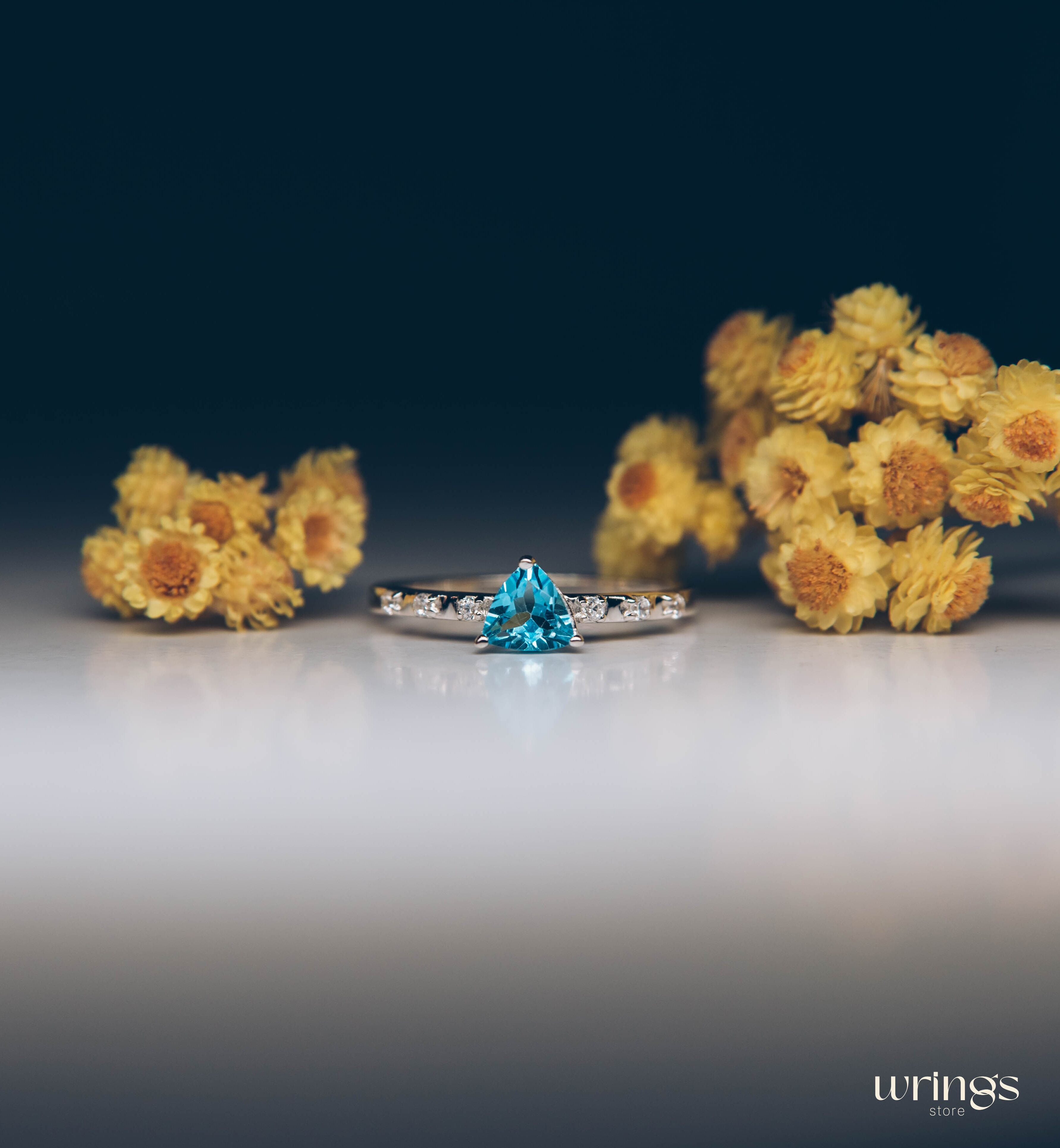 Pretty Trilliant Swiss Topaz Engagement Ring & Accents