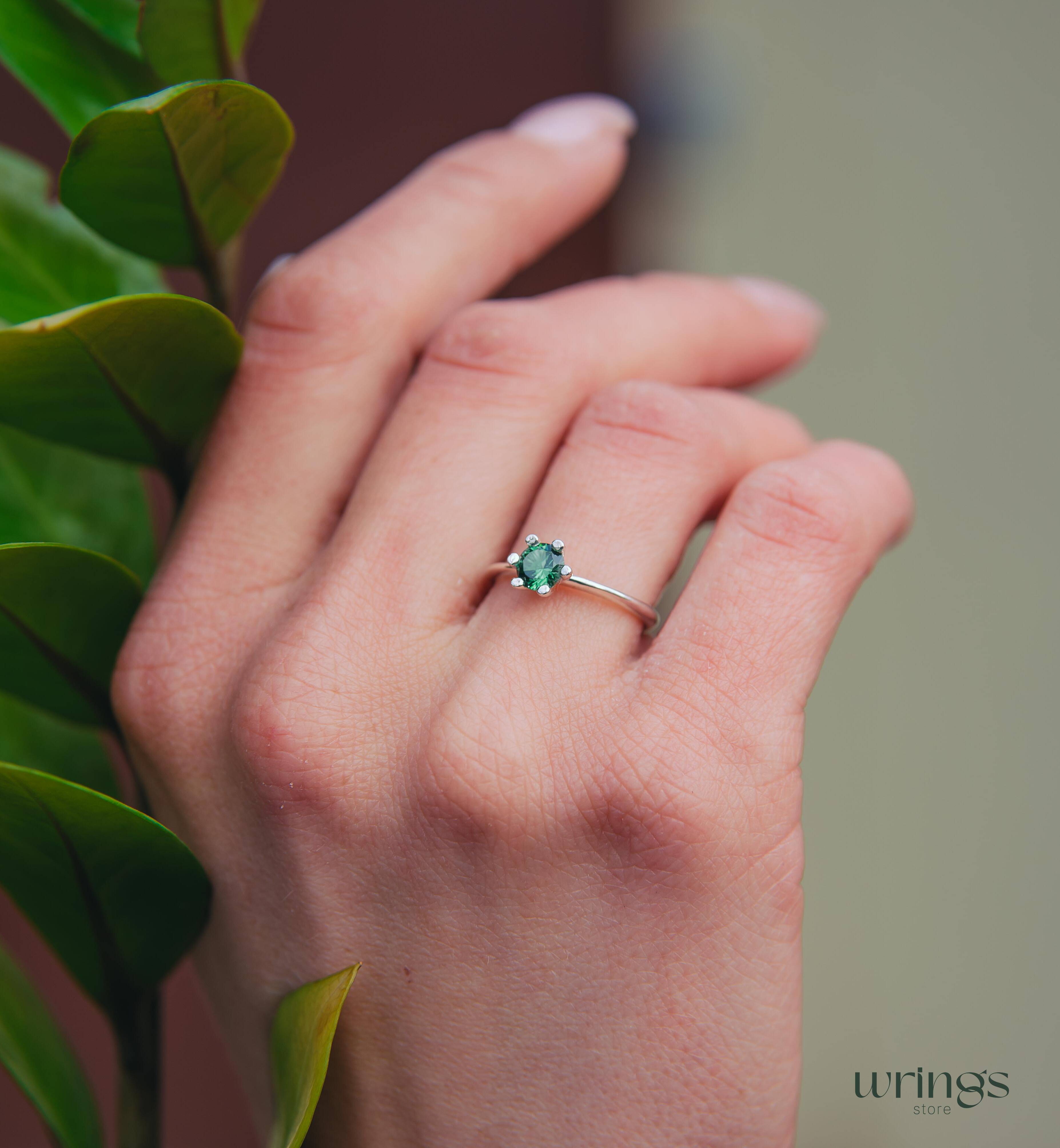 Round Quartz 6 prong Solitaire Engagement Ring Silver