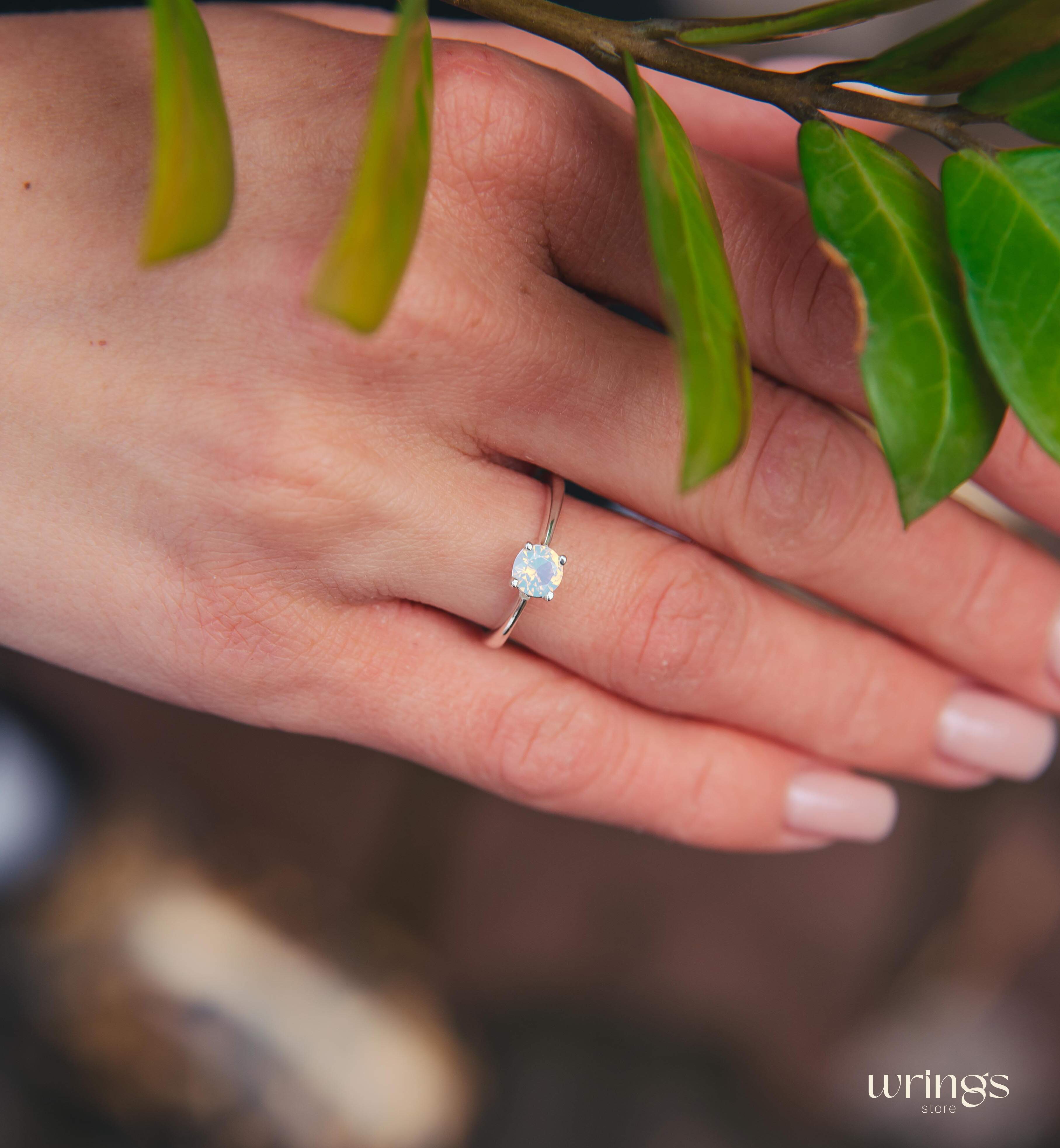 Round Moonstone Classic Silver Solitaire Engagement Ring