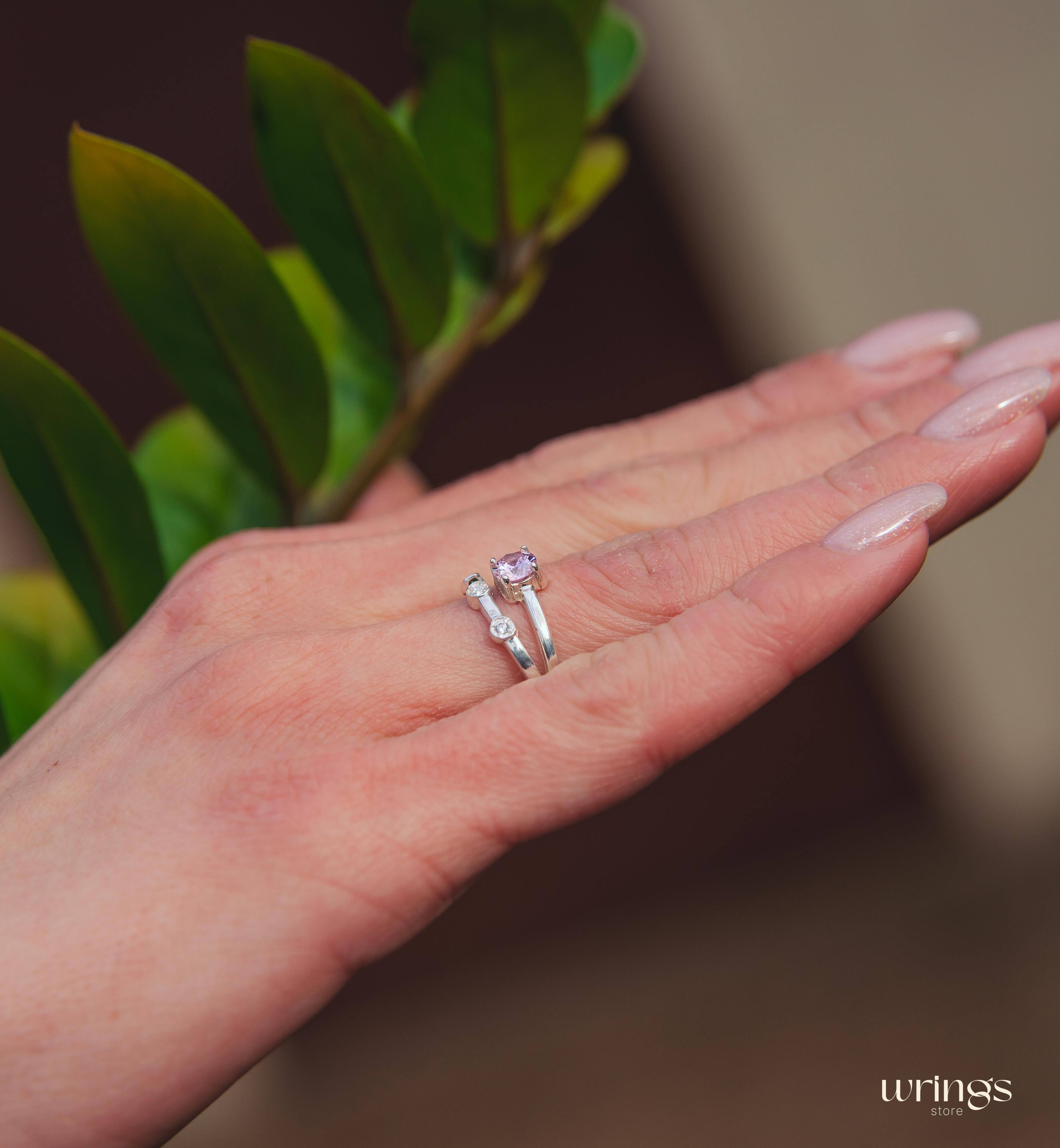 Split Shank Amethyst Engagement Ring with 3 Accent stones