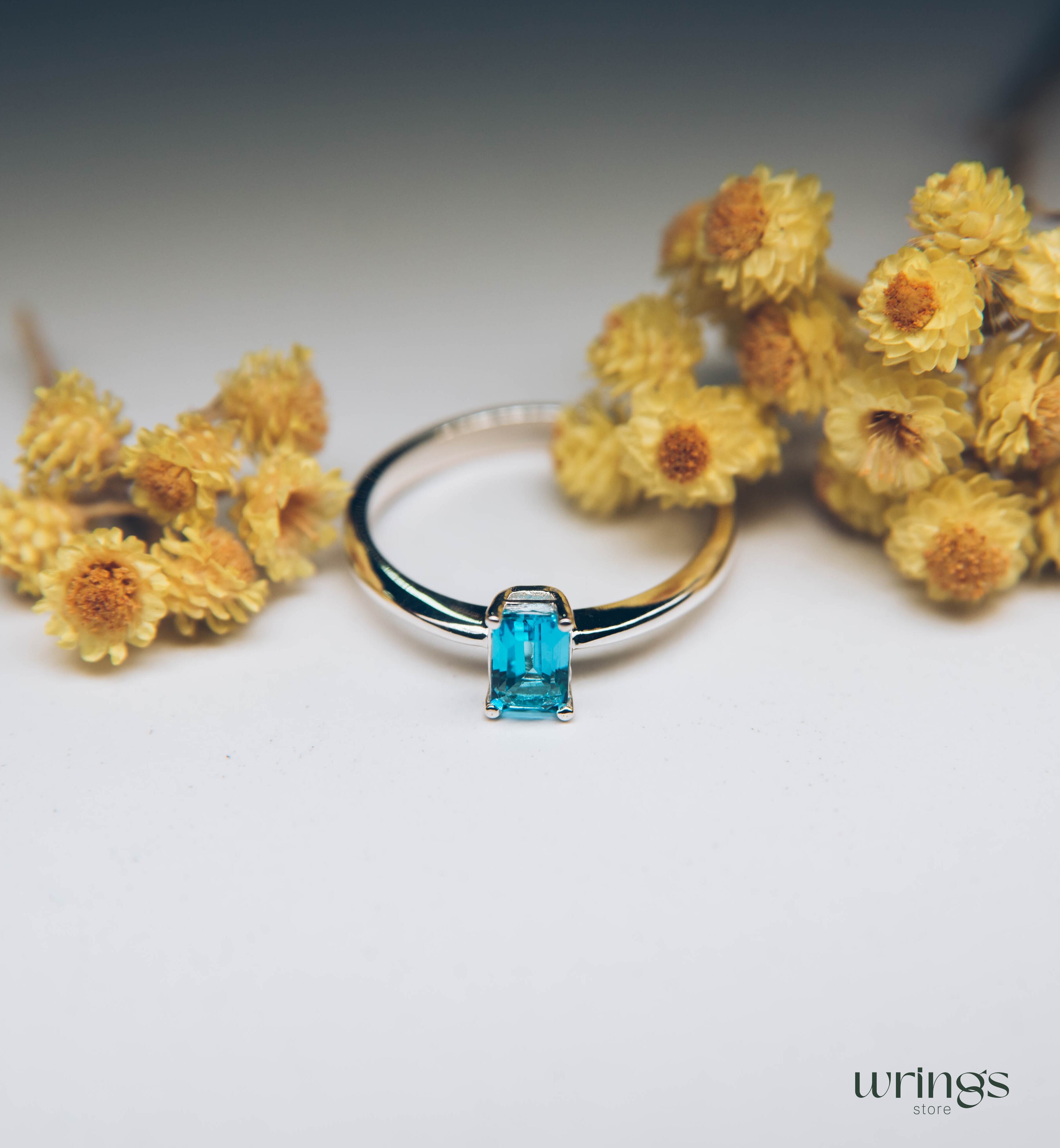 Topaz Gemstone Silver Octagon Solitaire Engagement ring