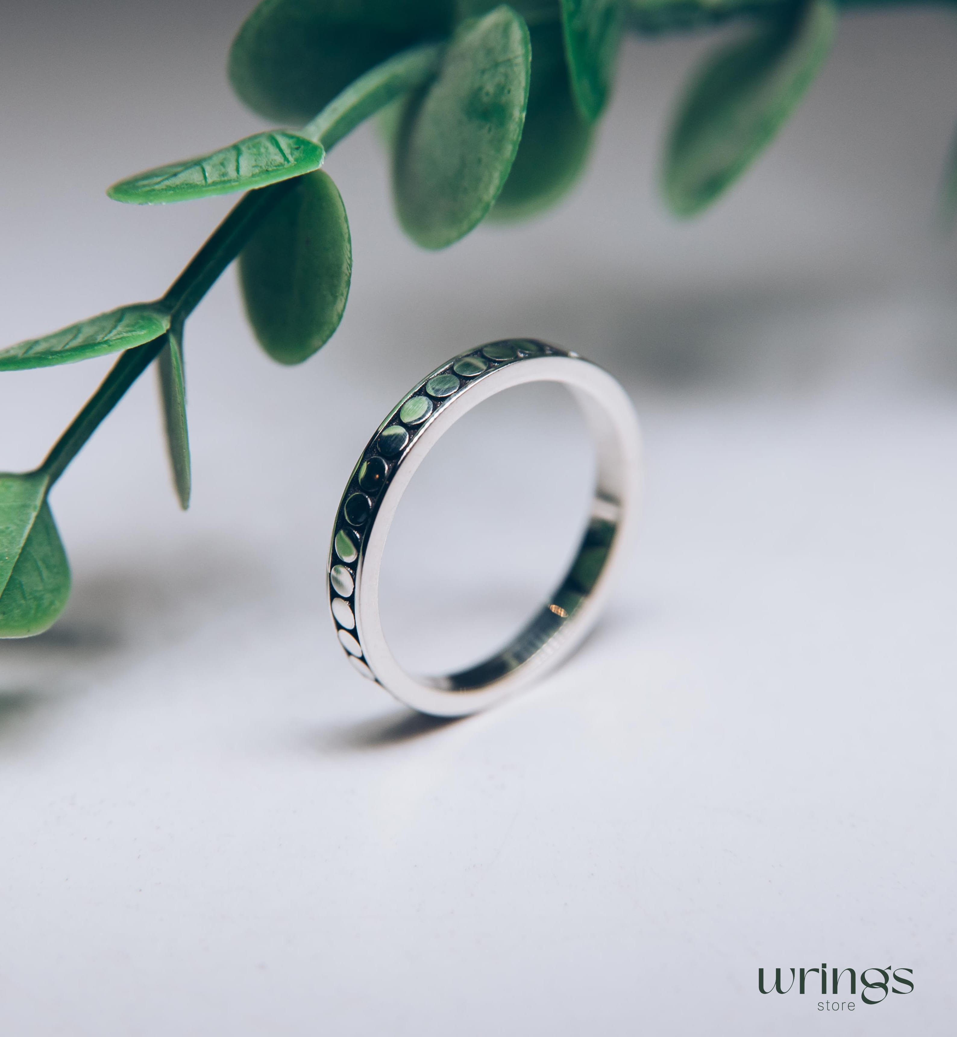 Engraved Dots Ring Minimalist Design Sterling Silver