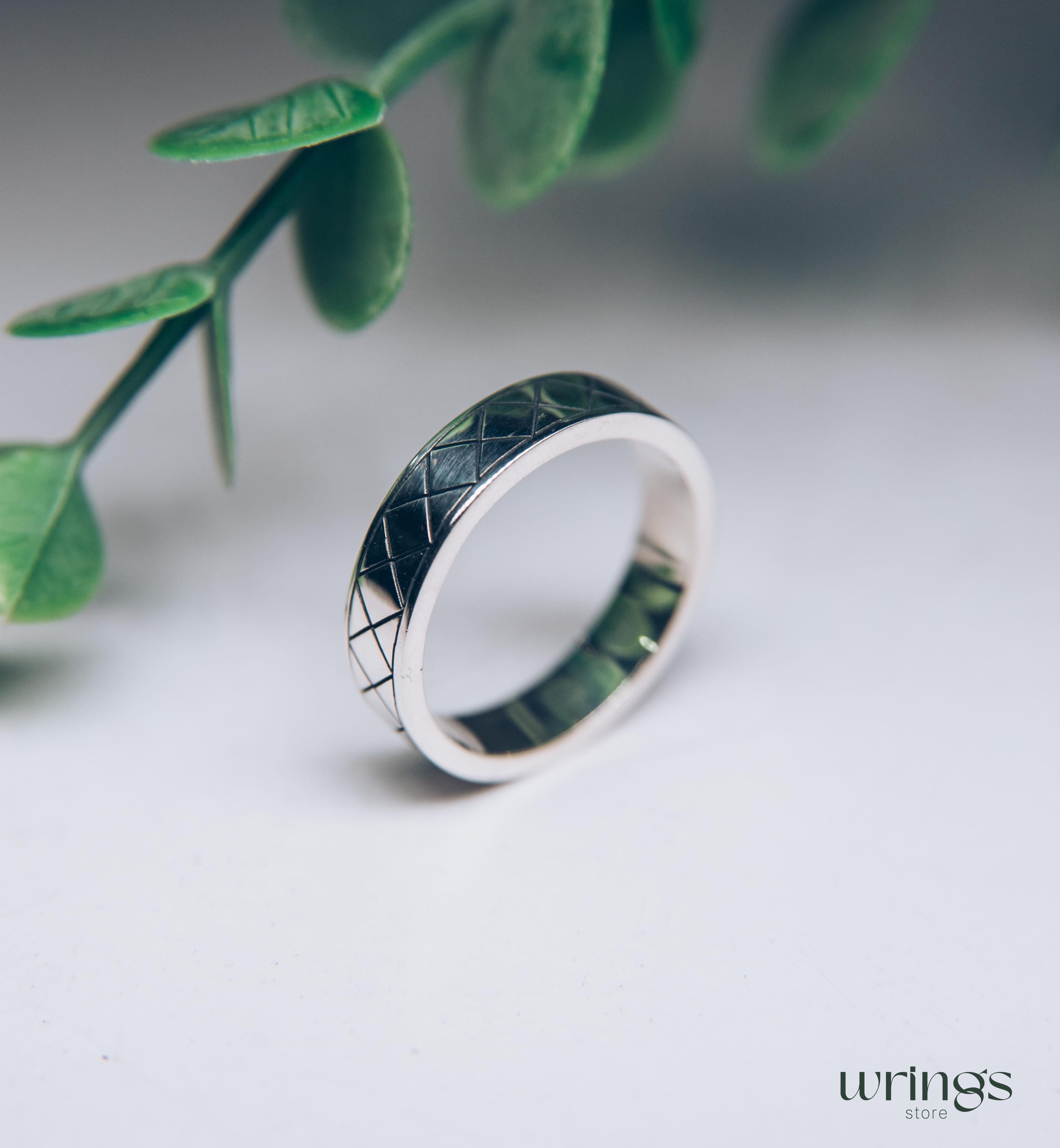 Plain Engraved Silver Promise Ring Rhombus Design