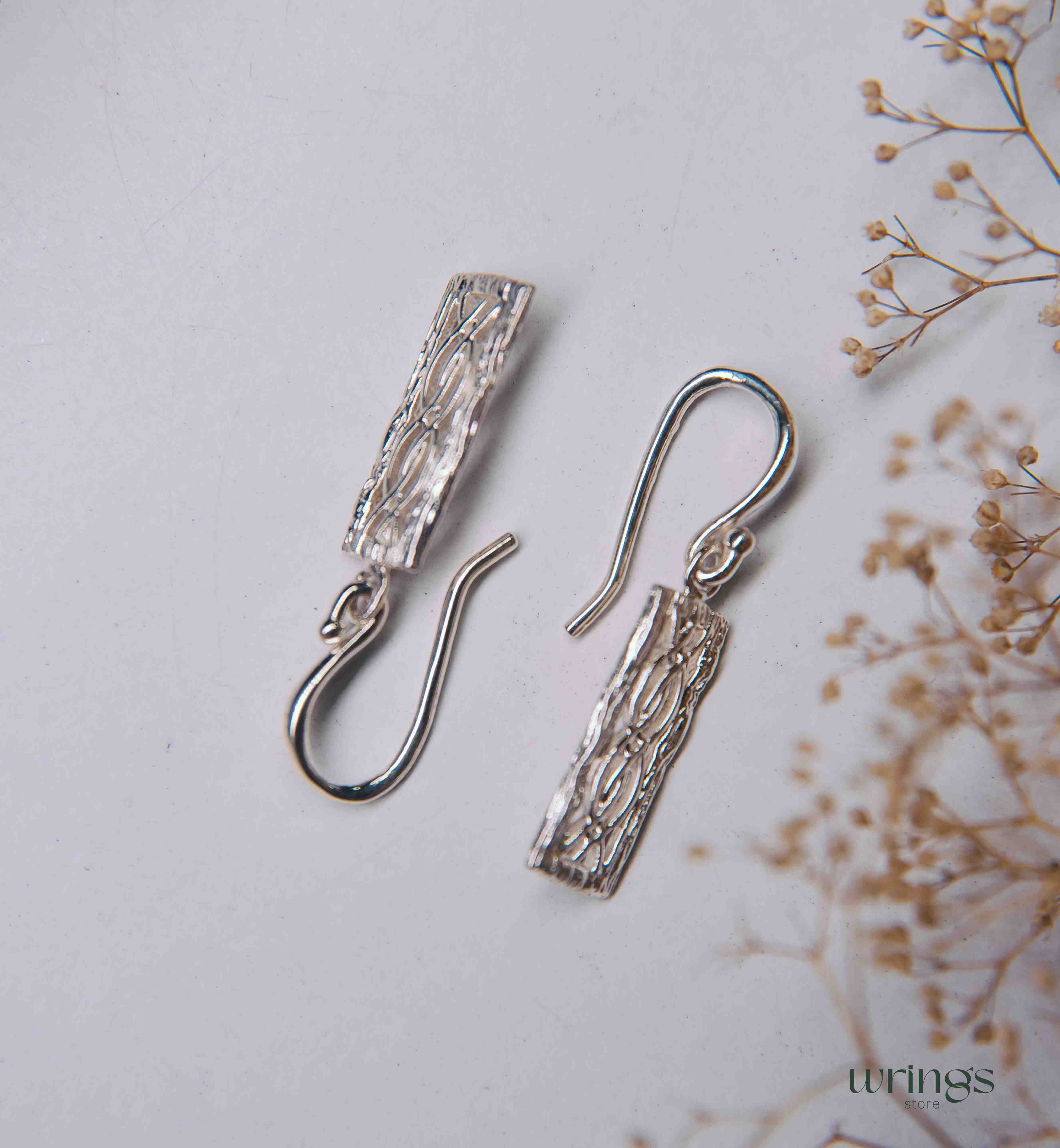 Infinity Knot Silver Drop Earrings Wood Bark Shape