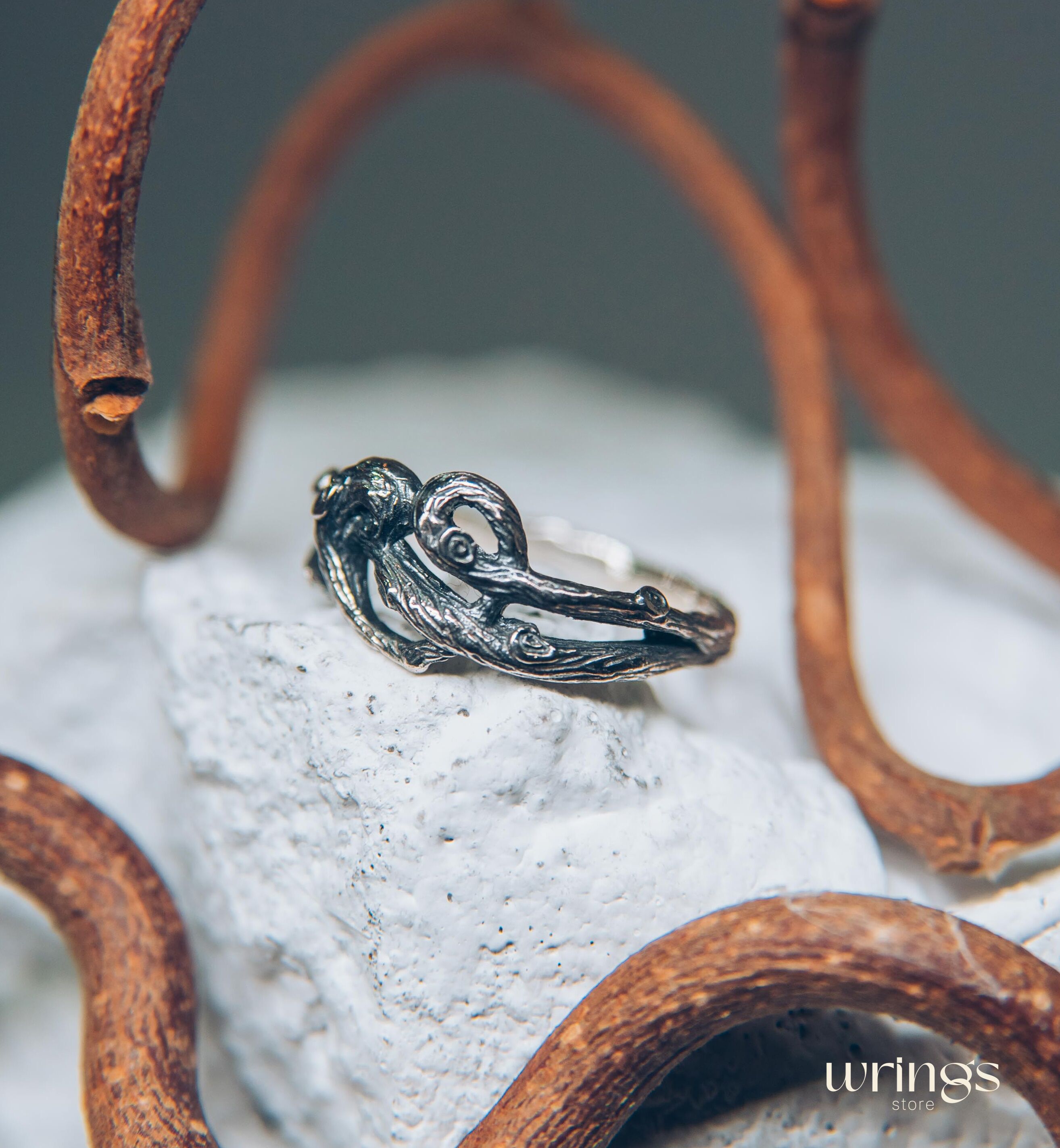 Silver Braided Branch of Heart Promise Ring