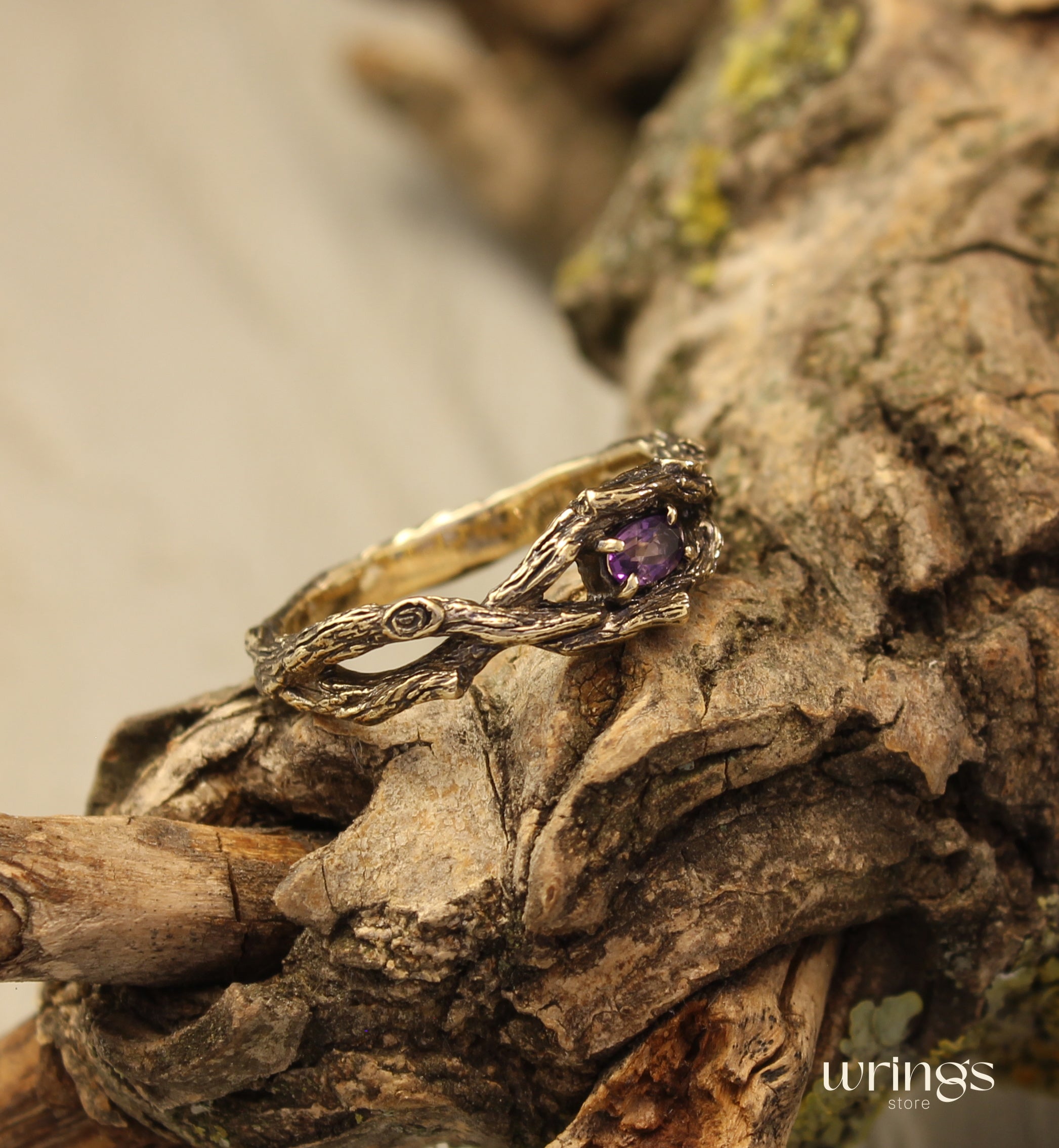 Sparkling Amethyst Infinity Branch Engagement Ring Gold