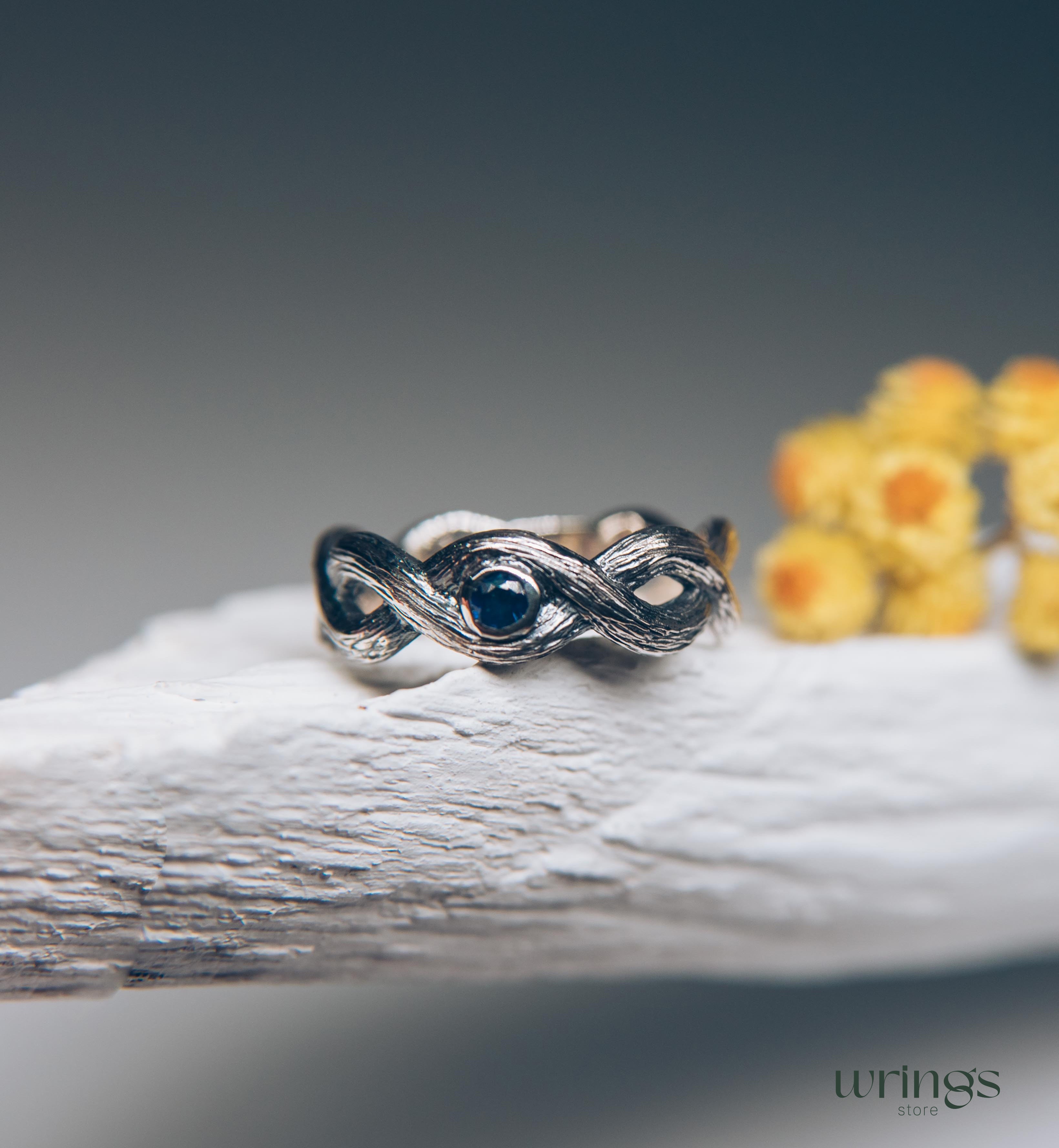 Twist Branch Infinity Wedding Band with Real Sapphire