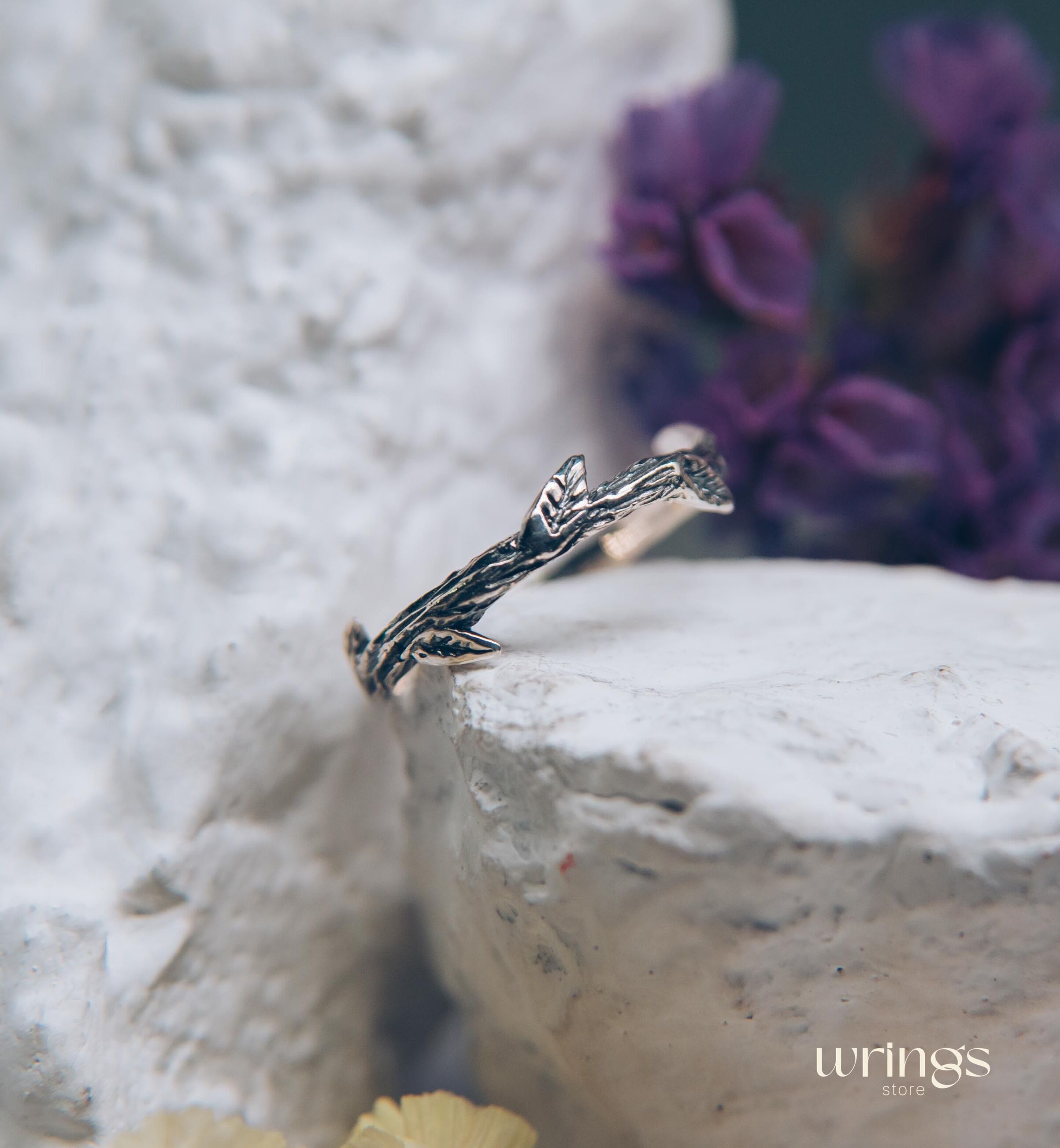 Sticking Leaves Minimalist Branch Silver Ring