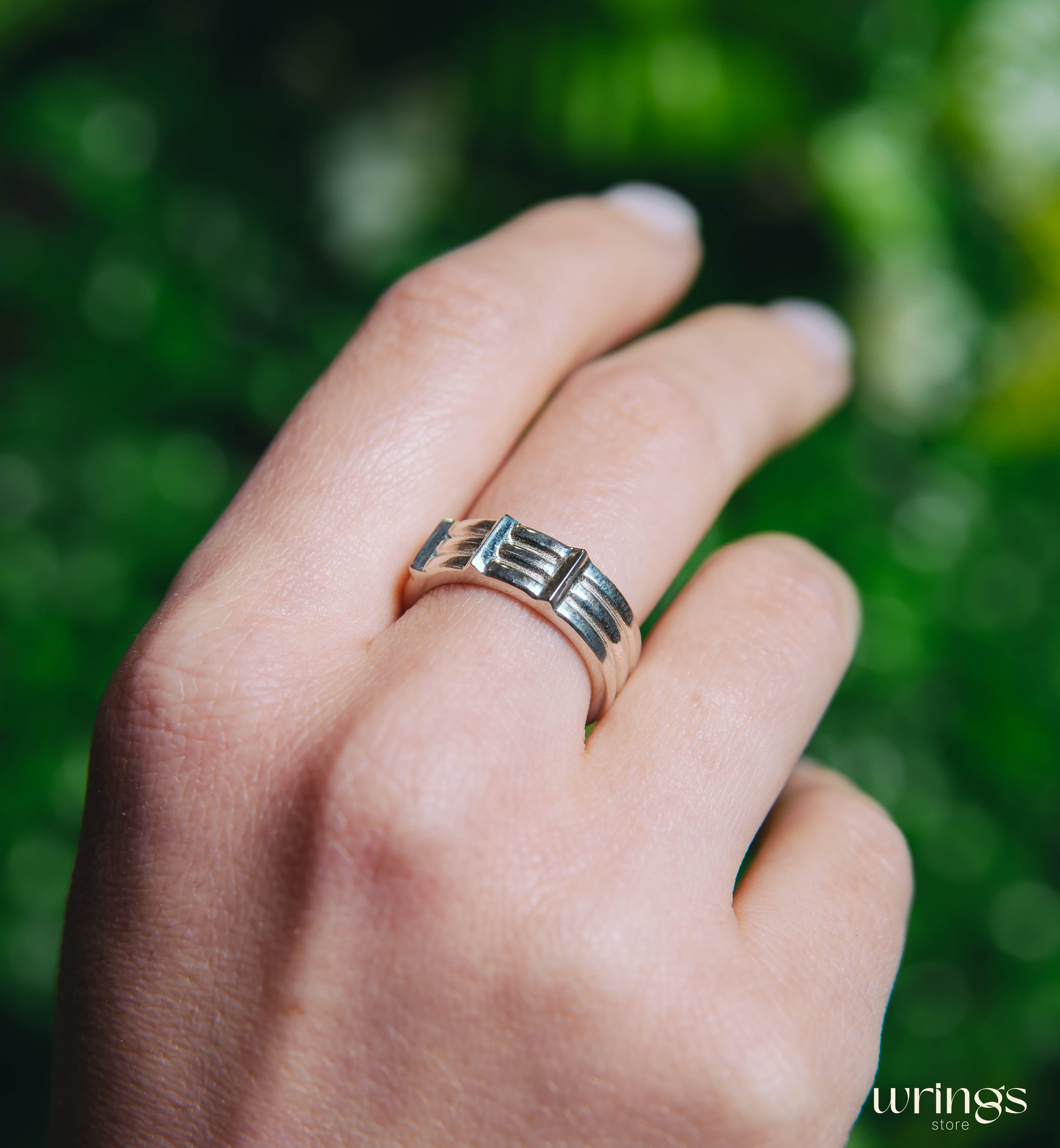 Silver Wedding Band with Brutal Style Sash Textured