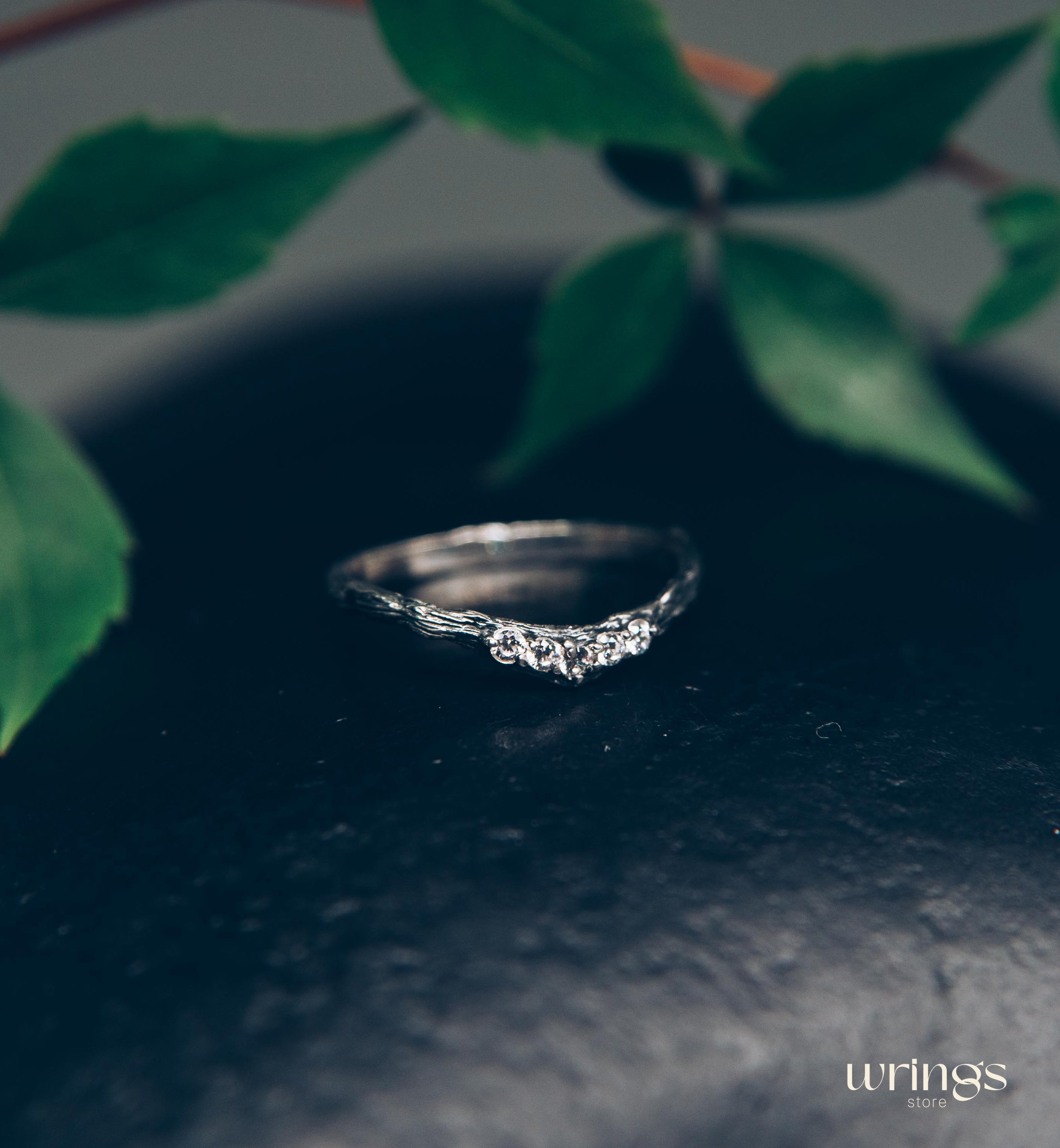 Thin Silver Chevron Wedding Band – Woodbark & Gems