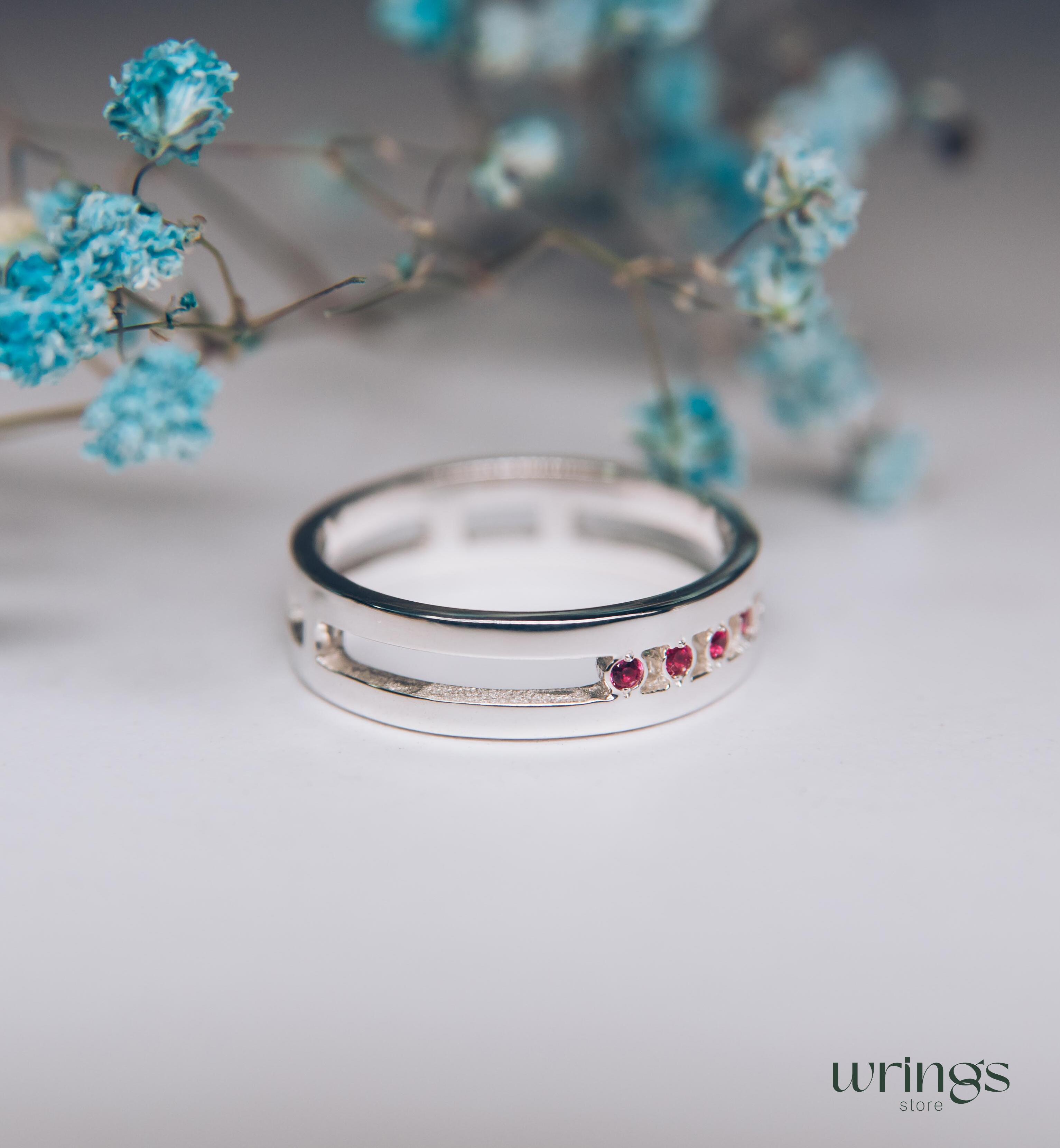 Open Silver Silver Ring Multi Stone Rubies