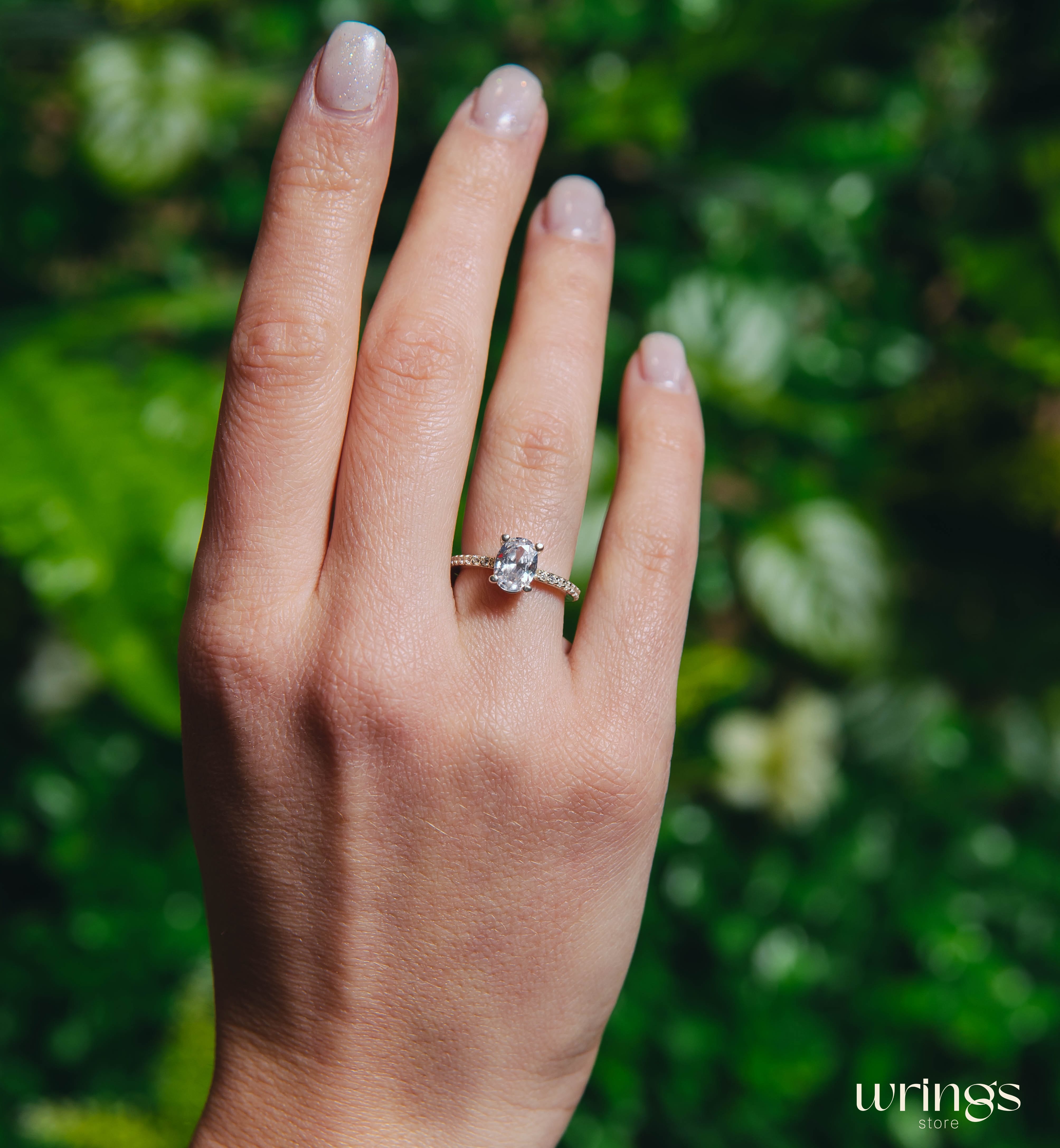 Large Oval Diamond CZ Engagement Ring Pave Side Stones