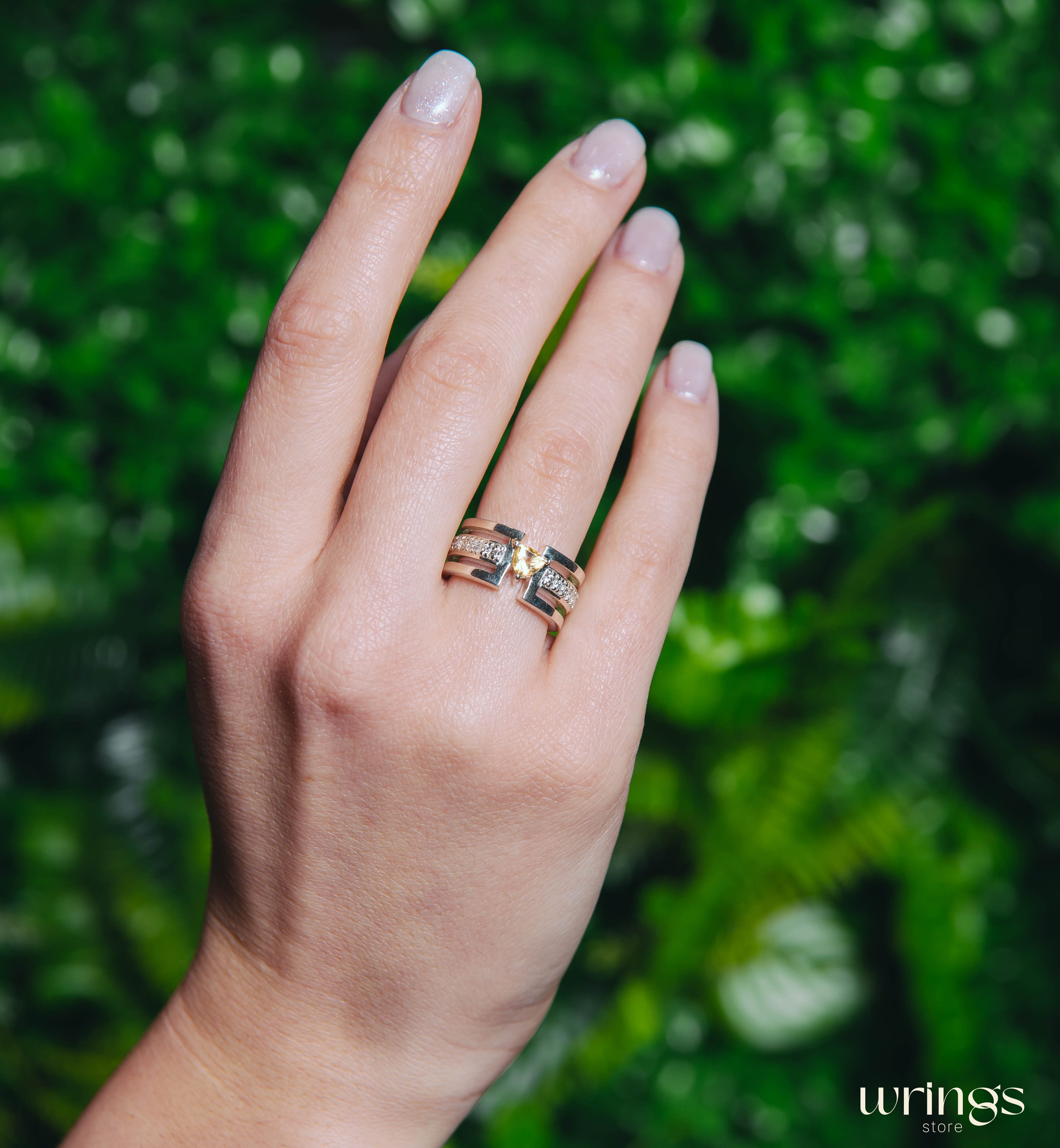 Womens Modernist Statement Ring with Trillion Citrine