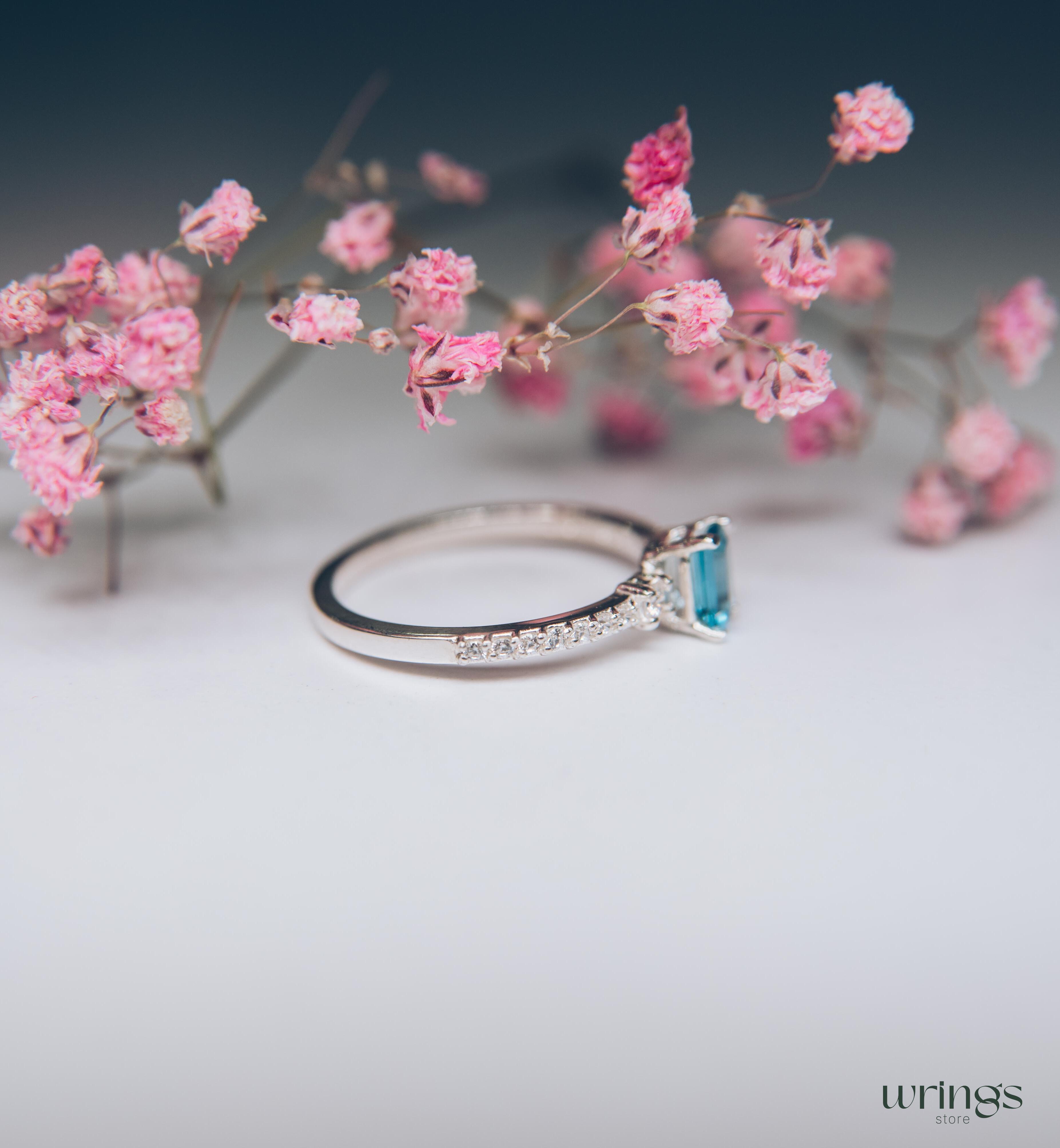 Silver Three Stone Ring central Swiss Topaz & CZ Side Stones