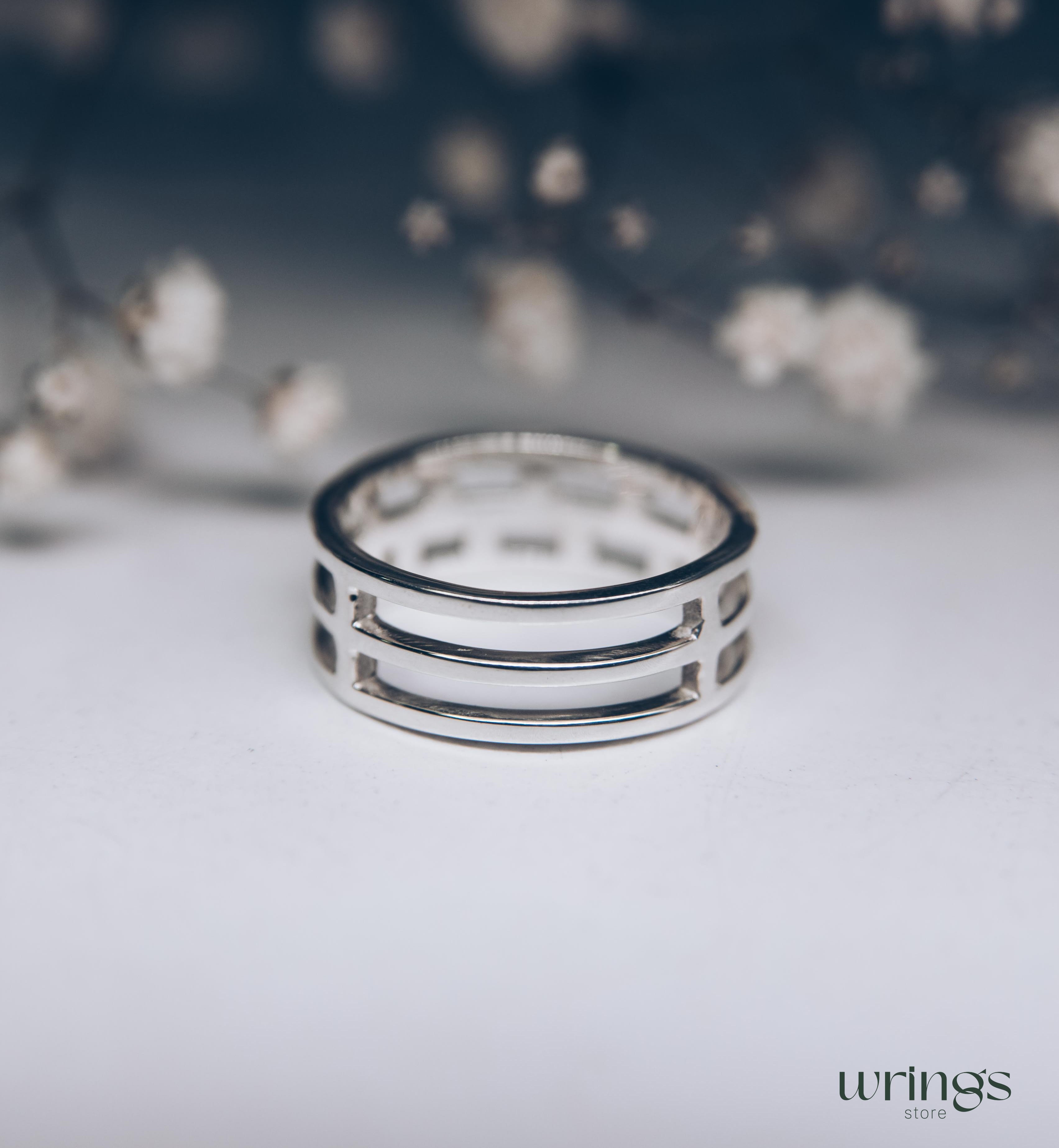 Diamonds and Dots Modern Wedding Band Sterling Silver