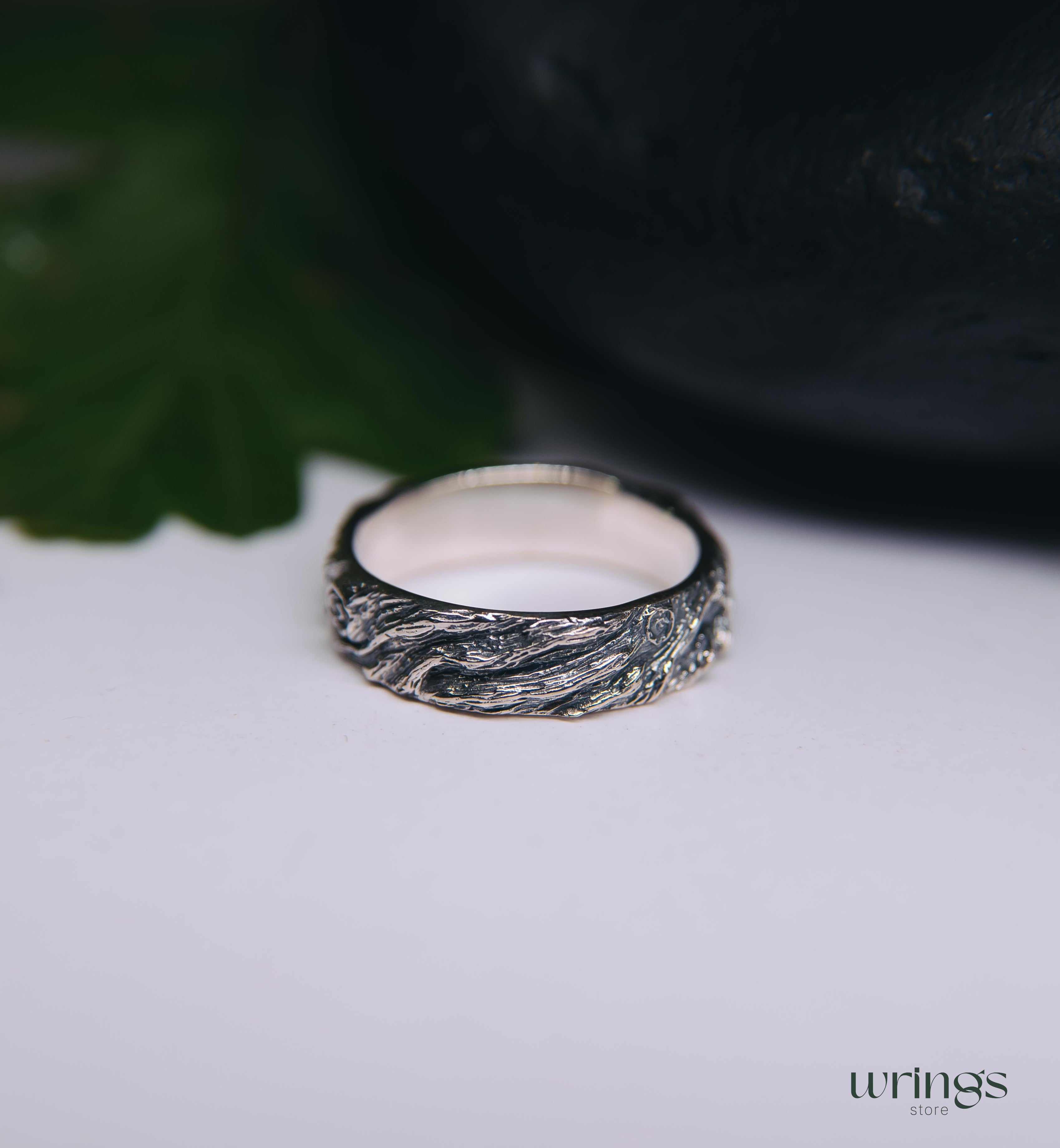 Oxidized Silver Tree bark Men's Large Wedding Band
